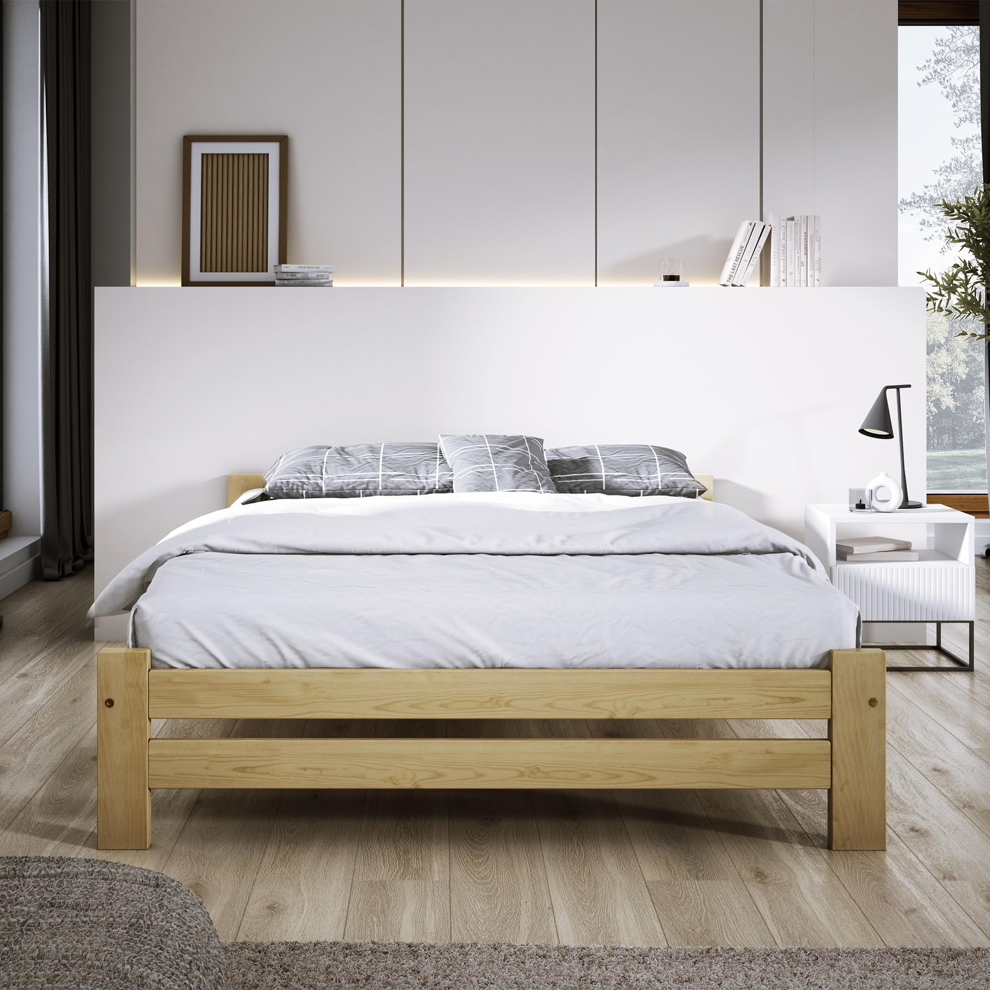 Super King Bed Frame – Solid Pine Wooden Bed Frame for Adults, F14 Easy Assemble Bed with Sturdy Slats & Extra Three Supportive Legs, Comfortable Bedroom Furniture | (6' 182x200cm)