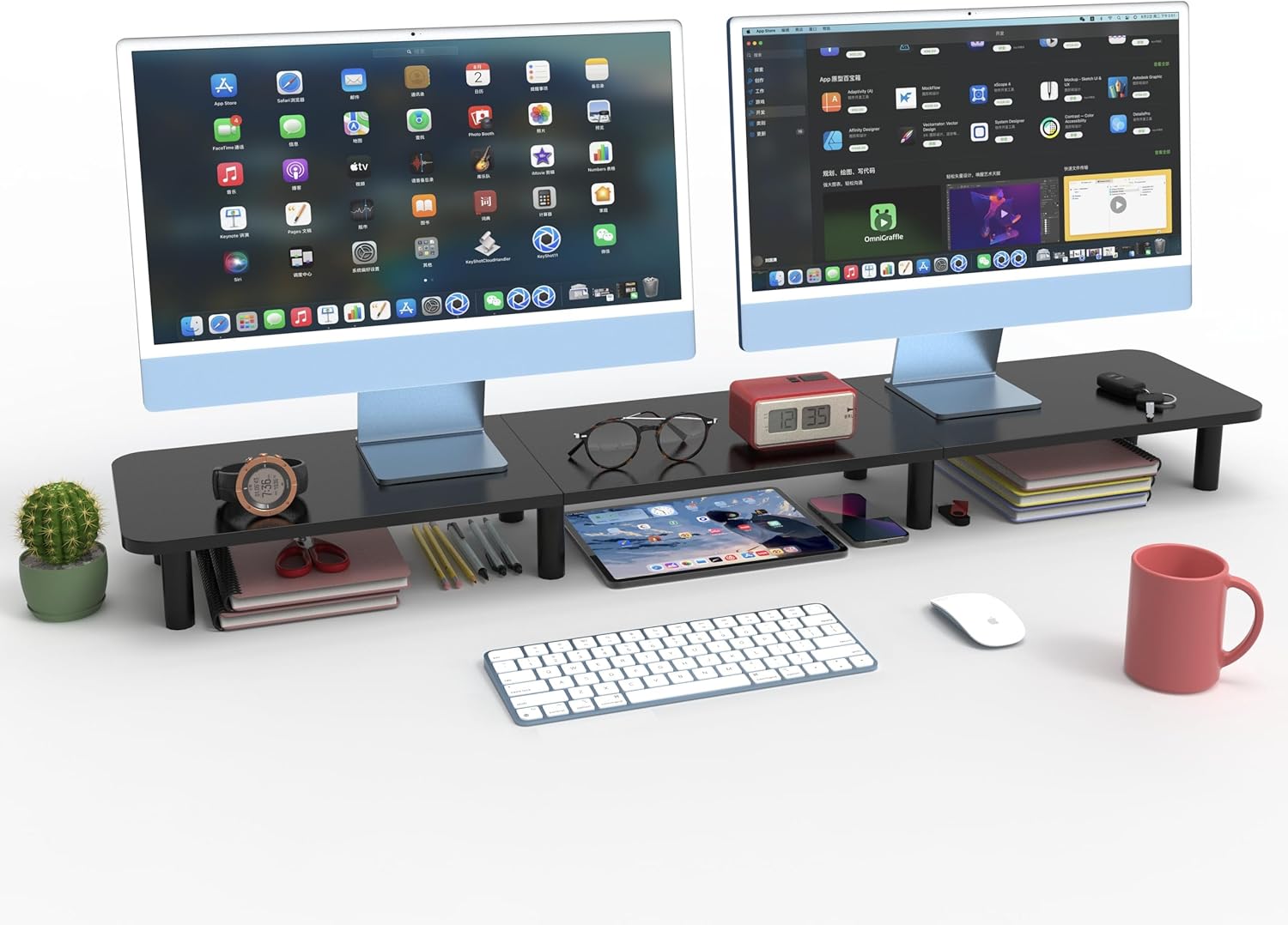 WEGASTU Dual Monitor Stand Riser 43.7 inch Large Extra Long Monitor