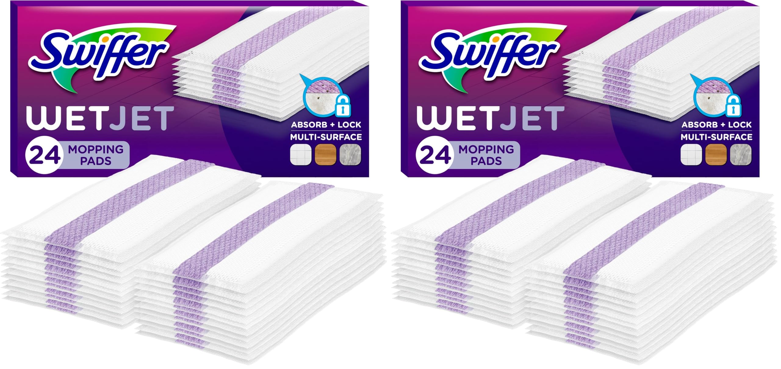 Swiffer WetJet Hardwood Floor Cleaner Spray Mop Pad Refill, Multi Surface, 24 Count (Pack of 2)