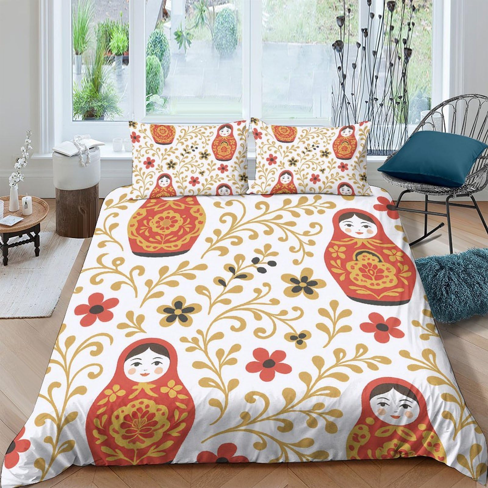 Ctjqhvkz Style-3 3D Printed Matryoshka Doll Fitted Sheet Microfiber Soft Breathable Russian Floral Bed Cover For Bedroom Guest Room Decor Single（135X200cm）