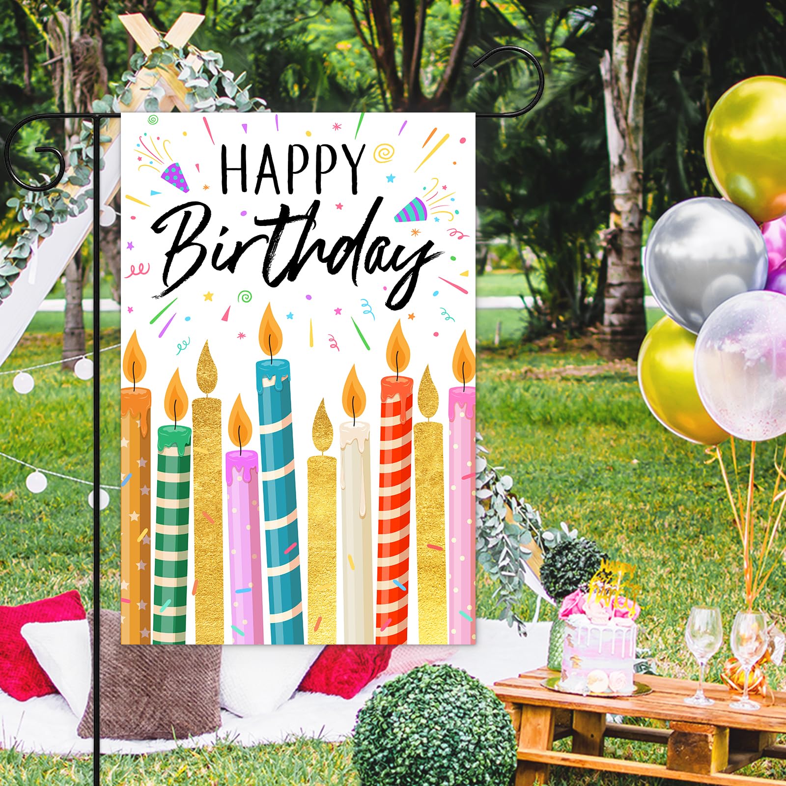 AVOIN Colorlife Bandiera Da Giardino 21° Compleanno - 30,5x45,7 Cm - Double Face Con Scritta Happy Birthday 21th Age - Decorazione Esterna In Poliestere - 3