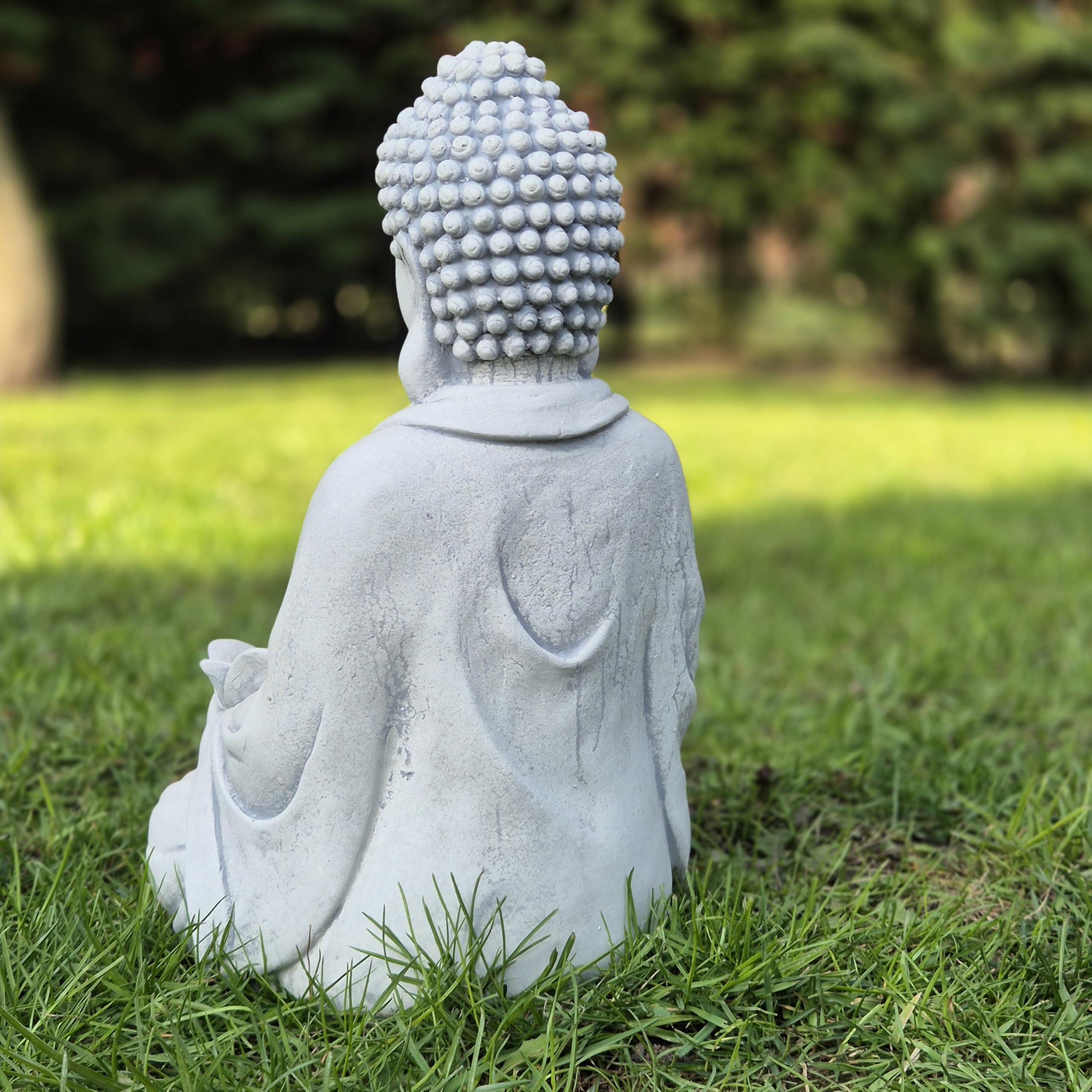 FABRIQ Buddha con Vaso da Fiori 30 cm – 6 kg in Ghisa – Resistente alle Intemperie – Scultura da Giardino Zen