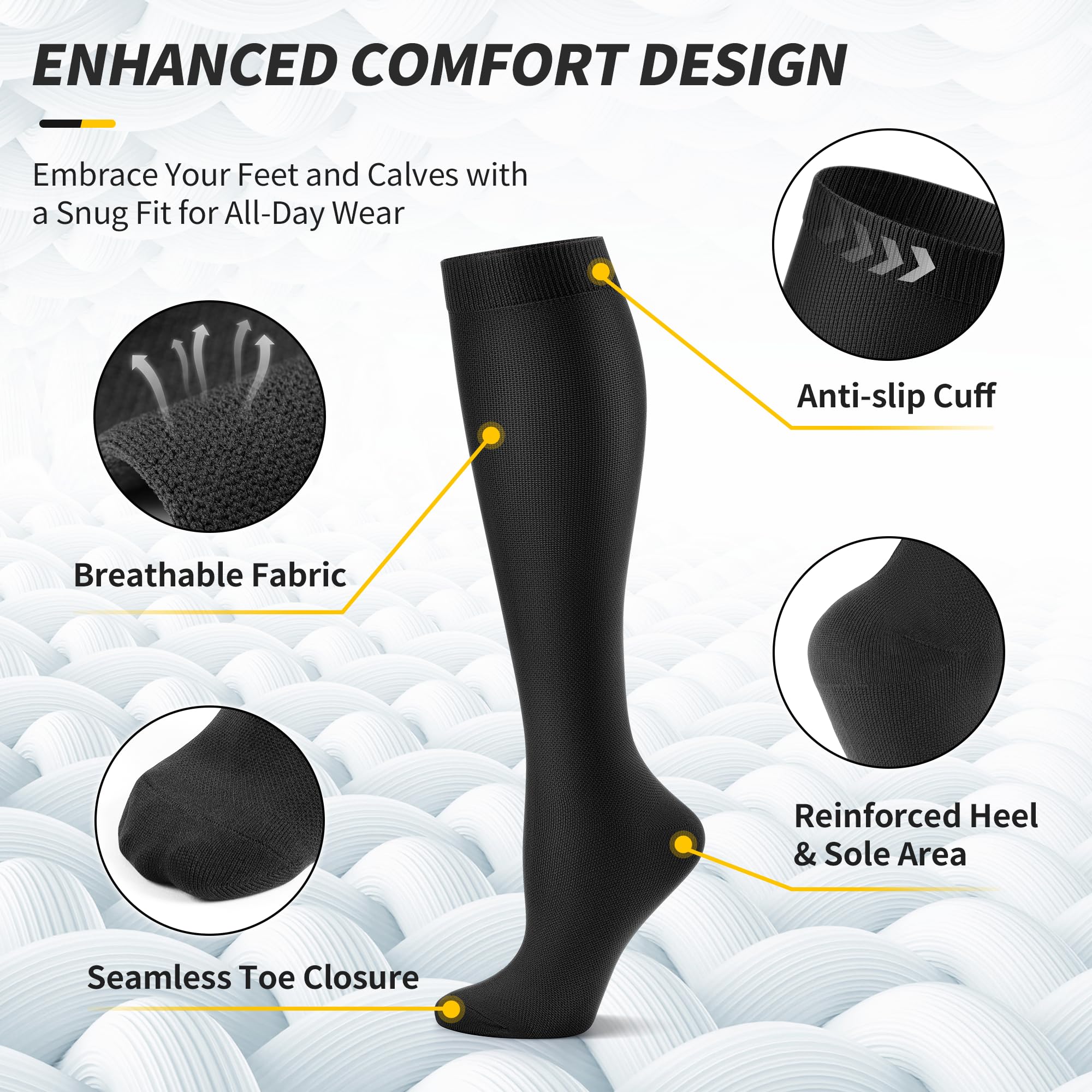 CAMBIVO Kompressionsstrümpfe Damen Herren 8 Paar, Stützstrümpfe, Kompressionssocken 8-15 mmHg, Compression Socks für Sport, Arbeit, Flug, Reise, Schwangerschaft, Erholung, Alltag