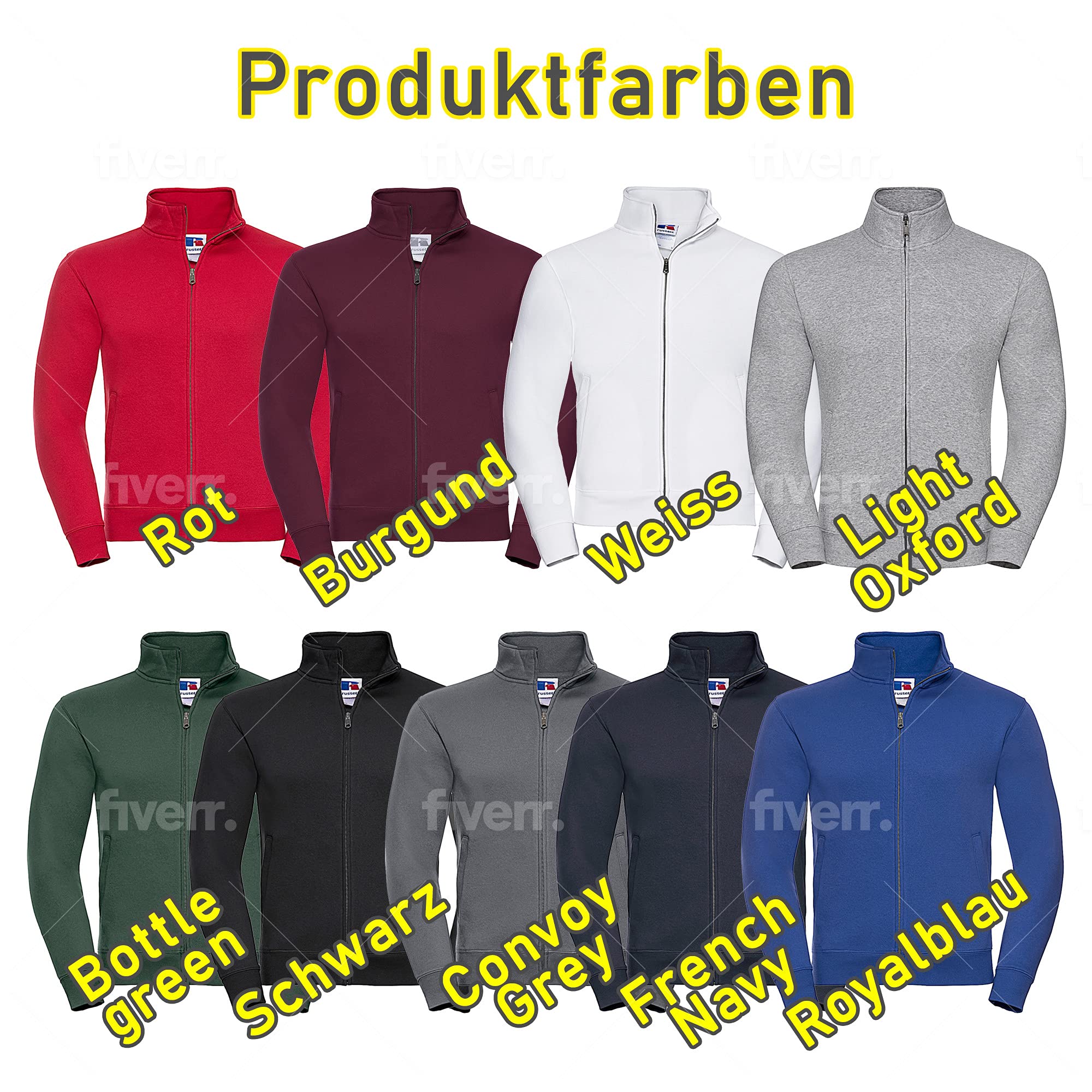 Generisch Personalisierte Herren Sweatjacke mit Wunschtext – Bestickte Jacke mit Namen oder Logo – Individuelle Zipjacke mit Stehkragen – Arbeitsjacke & Freizeitjacke in 9 Farben (XS–3XL)