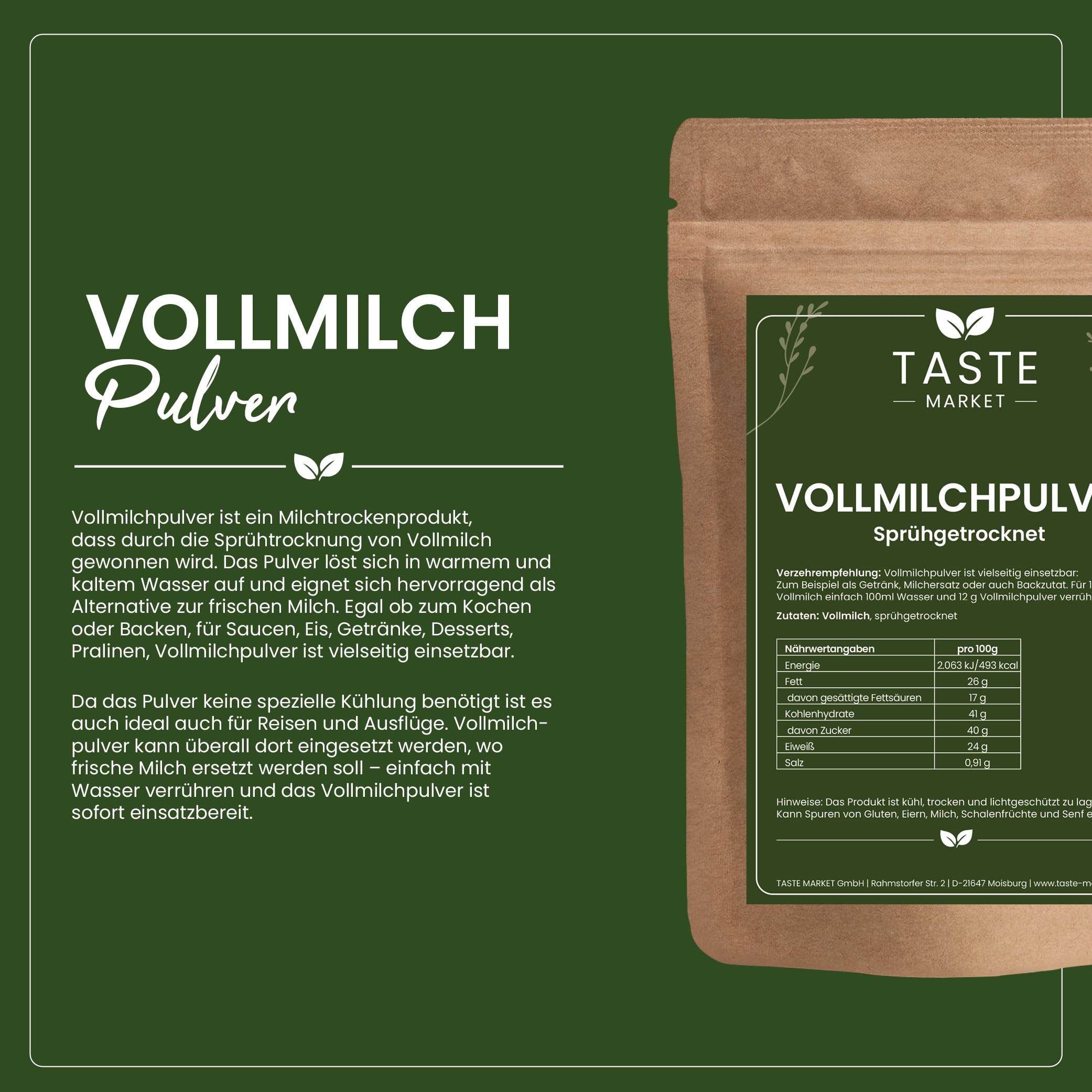 Vollmilchpulver 10 kg | 26% Fett | Trockenmilch sprühgetrocknet | Milchpulver Vollmilch | Ideal für Reisen & Notfallreserve