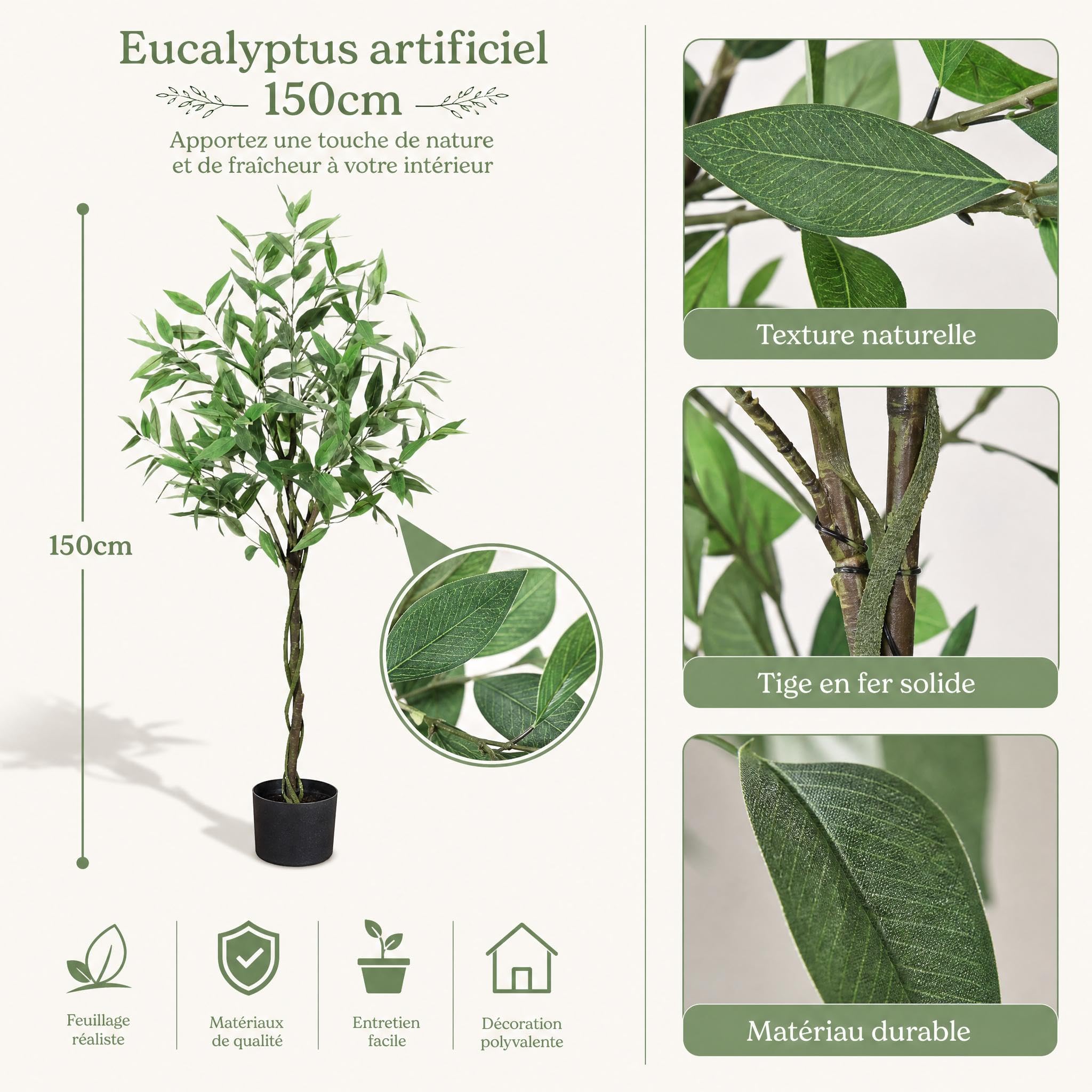 Garvee Eucalyptus Artificiel 150cm, Arbre Artificiel avec Pot