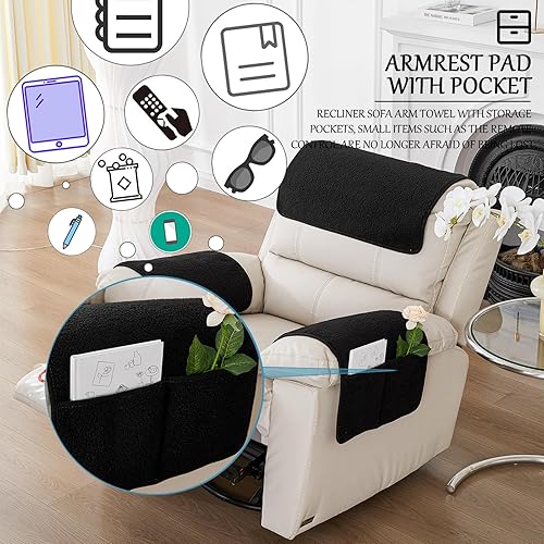 Miniatura 3 de Funda para reposabrazos, protector de silla reclinable, protector de muebles deslizante, bolsillo de almacenamiento lateral, funda elástica para