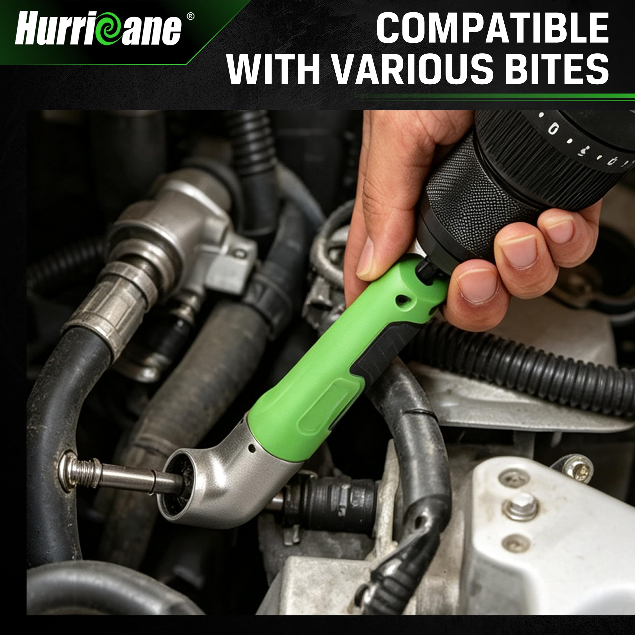HURRICANE Right Angle Drill Attachment, 90 Degree Drill Adapter with Powder Metallurgy Gears, Impact Shell, 1/4" Hex Shank Magnetic Corner Tool for Tight Spaces — Amazon image 7