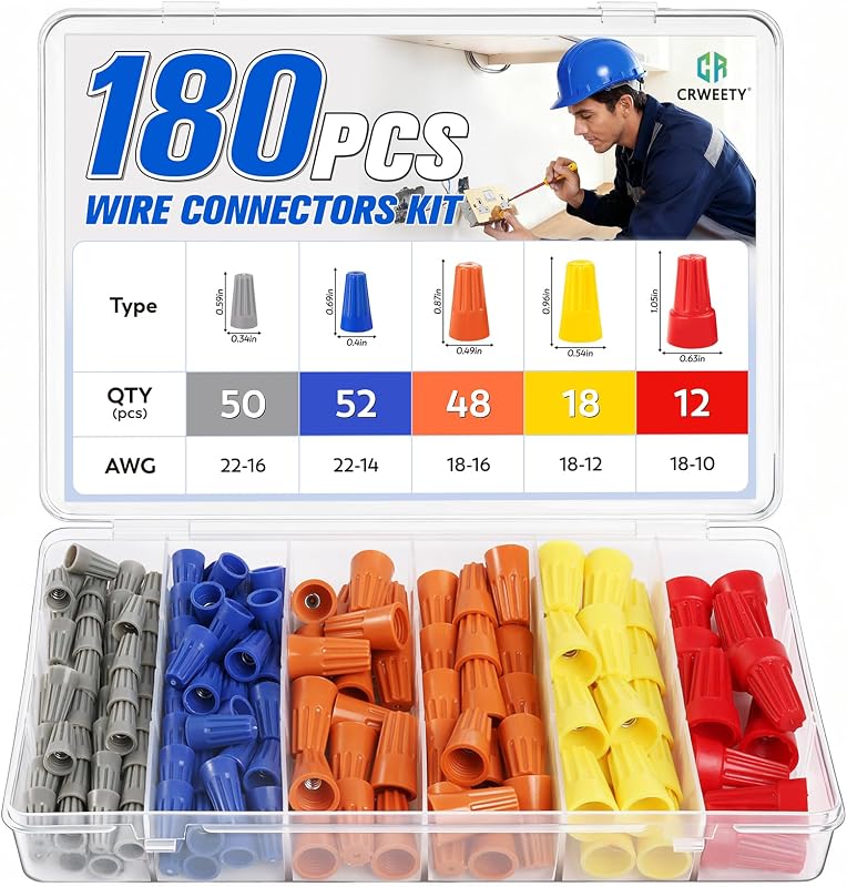180 PCS Wire Connectors Nuts, Electrical Wire Caps Small Wire Assortment Nuts Kit, Assorted Electric Cap for Wiring, Twist-On Wire Screw Connector for Home, DIY Projects & Commercial Use
