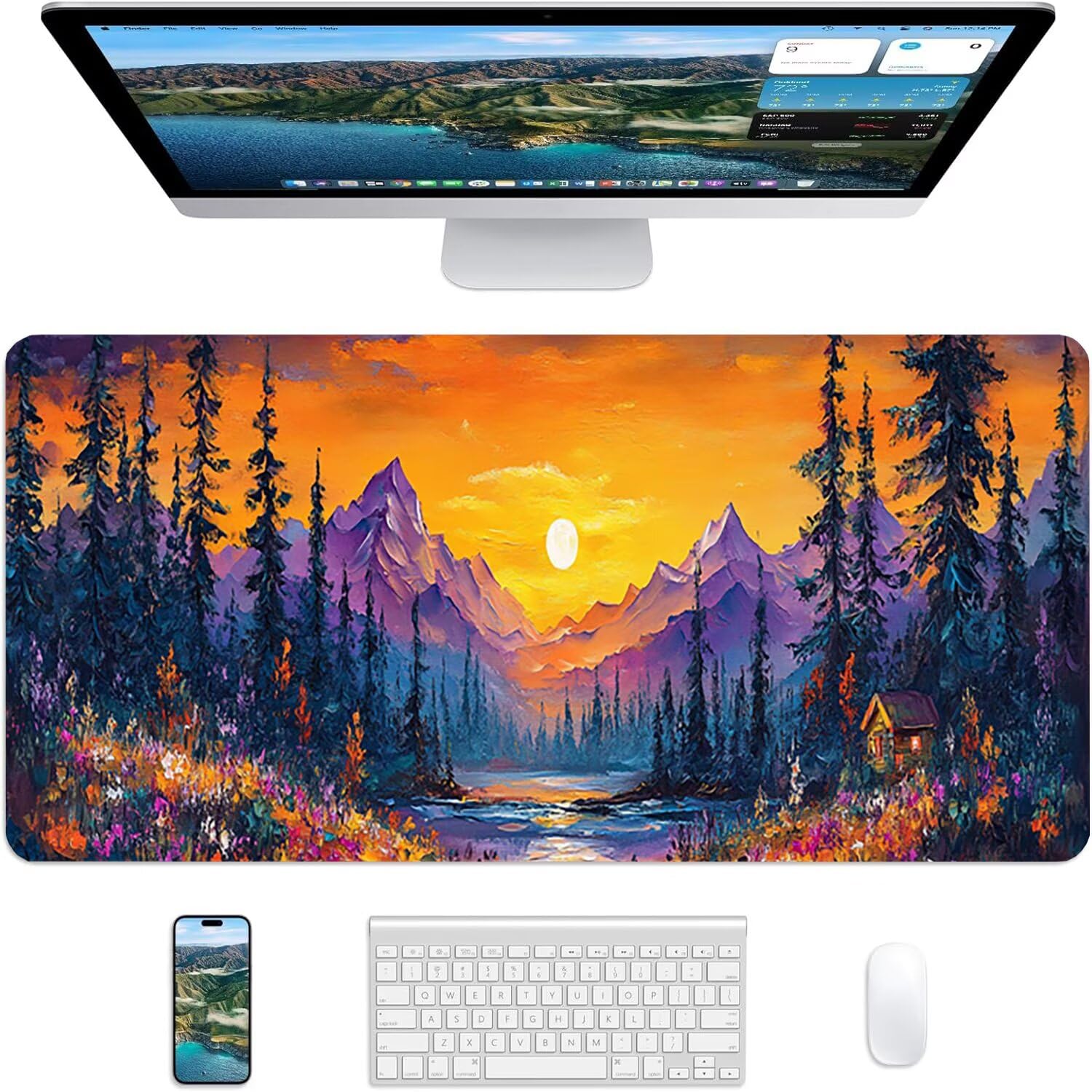 Lejnlnng Podkładka pod mysz do gier XXL, 160 x 80 cm, zachód słońca, wodoodporna podkładka pod mysz XL Krajobraz, antypoślizgowa gumowa podkładka pod mysz z przeszytymi krawędziami, do biura, nauki