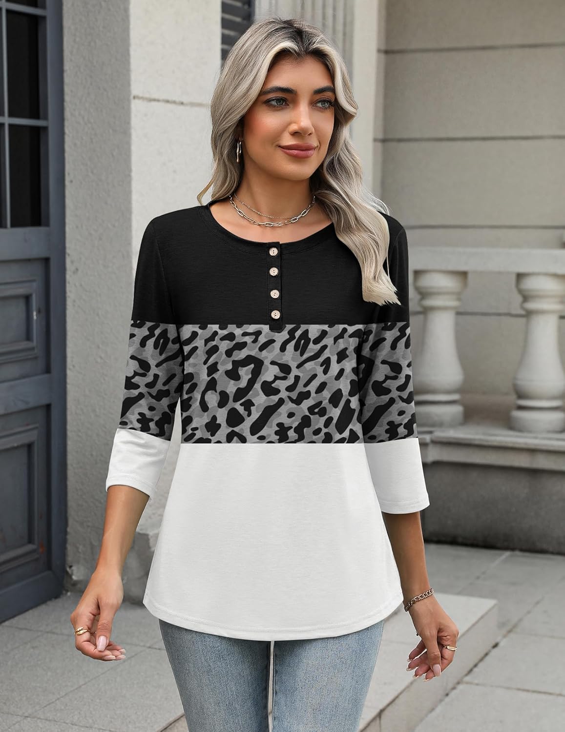 Zeagoo 3/4 Length Sleeve Women Tops Crew Neck Blouses Dressy Casual Summer T Shirts Loose Fit Business Work Clothes - Image 5