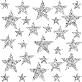 30 Pieces Iron on Patches Stars Rhinestone Iron on Patches Glitter Star Patches Silver Star Rhinestone Applique Adhesive Star Iron on Repair DIY Patches for Clothing Bags Hats Jeans Repair DIY