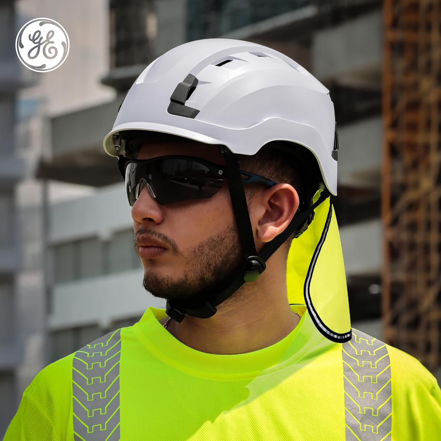 Safety Gear Bundle: GE Safety Helmet, Protective Eye Shield & Neck Protector – Head Protection | Personal Protective Equipment | Enhanced Comfort for Construction and Industrial Work. (Gray)