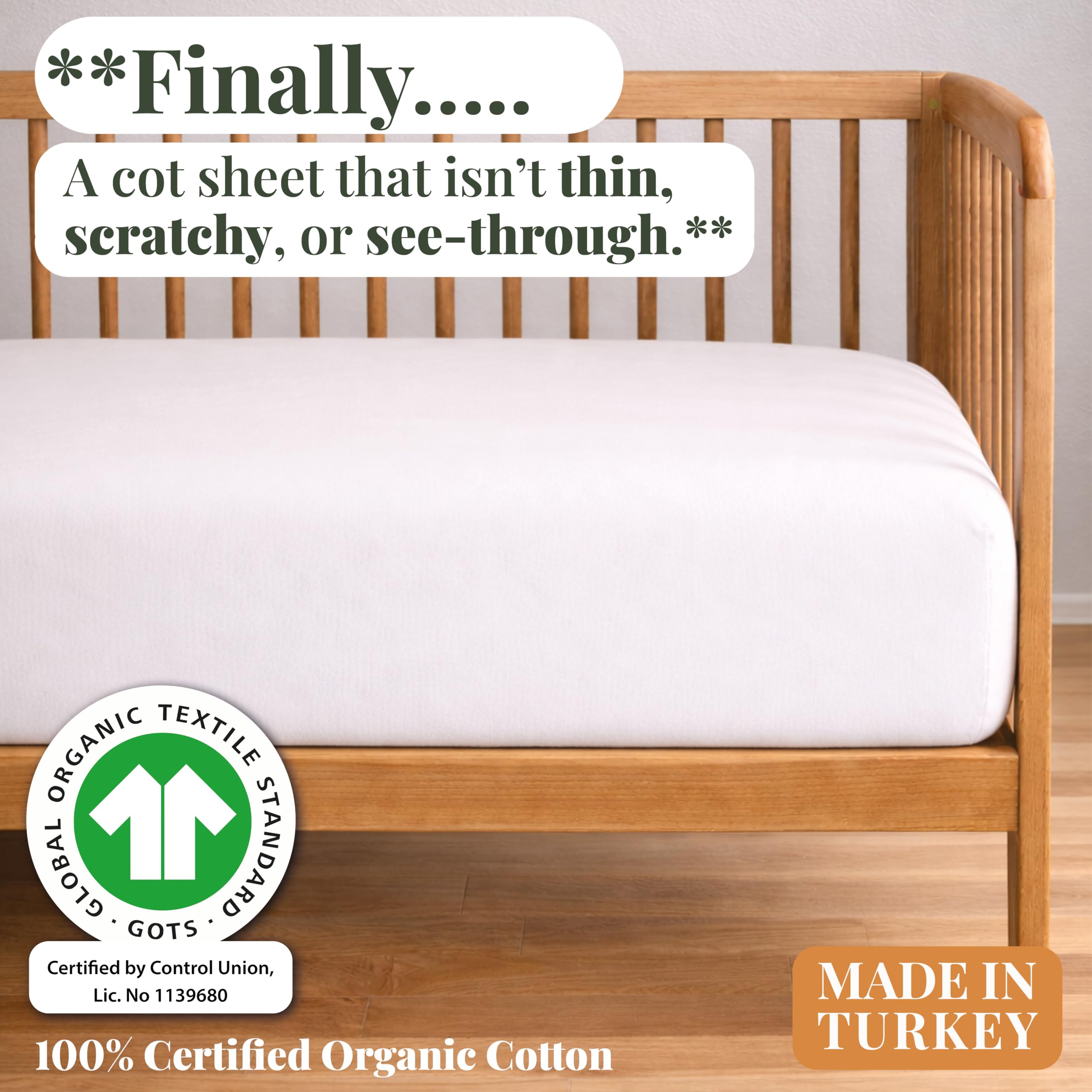 Bunnyjik - GOTS Organic Cot Bed Sheets 140 x 70 fitted – Luxuriously Tick & Cozy 2000GSM Organic Cotton- Pack of 2 Cotbed Fitted Sheet - Toddler Bed Sheets 140 x 70 Cot Sheets 140 x 70 Fitted - 2