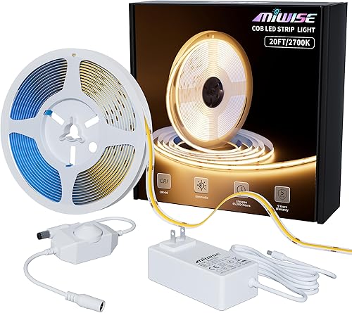 Miniatura 8 de COB - Tira de luz LED de 20 pies20.0 ft, CRI 90+ blanco cálido 3000 K, alto lumen, regulable, súper brillante, flexible, DC24V, cinta de luz LED con