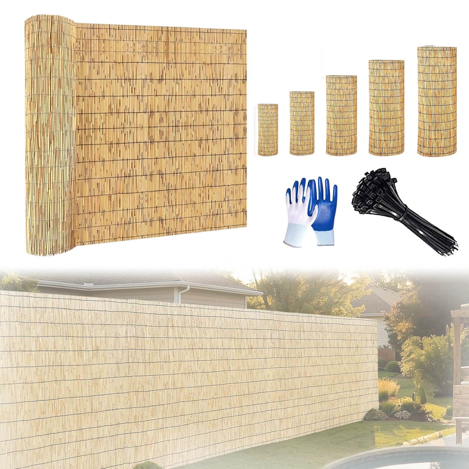 Canisse en Roseau Naturel 30-200cm Brise Vue en Rouleaux, Clôture D'intimité Extérieure Pour Jardin Terrasse, Paravent Pare-Soleil Décorative Facile À Installer avec Attaches(Nature,90x450cm)