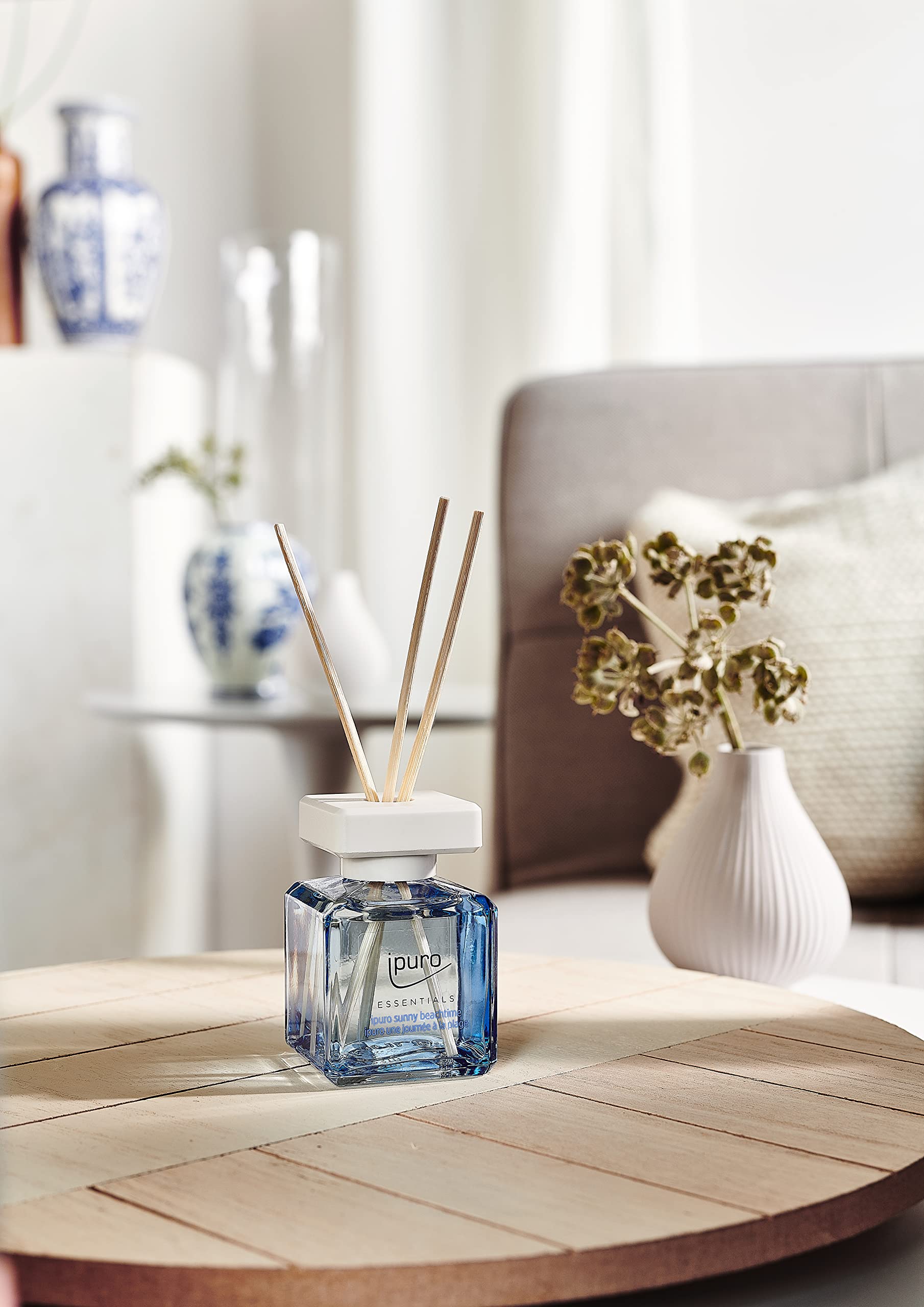ipuro - Essentials Raumduft SUNNY BEACHTIME 2x50ml | Raumerfrischer mit Grapefruit, Zitrone & weißem Moschus Duft Aroma | Diffuser mit Stäbchen | Lufterfrischer für die Wohnung