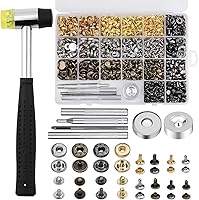 Vista 1 de Yizzvb 320 Pcs Leather Rivets Kit, 60 Pcs Leather Snap Fasteners, 2 Size Double Cap Rivets Tubular, Double-Sided Nylon Hammer Fixing Tool Kit