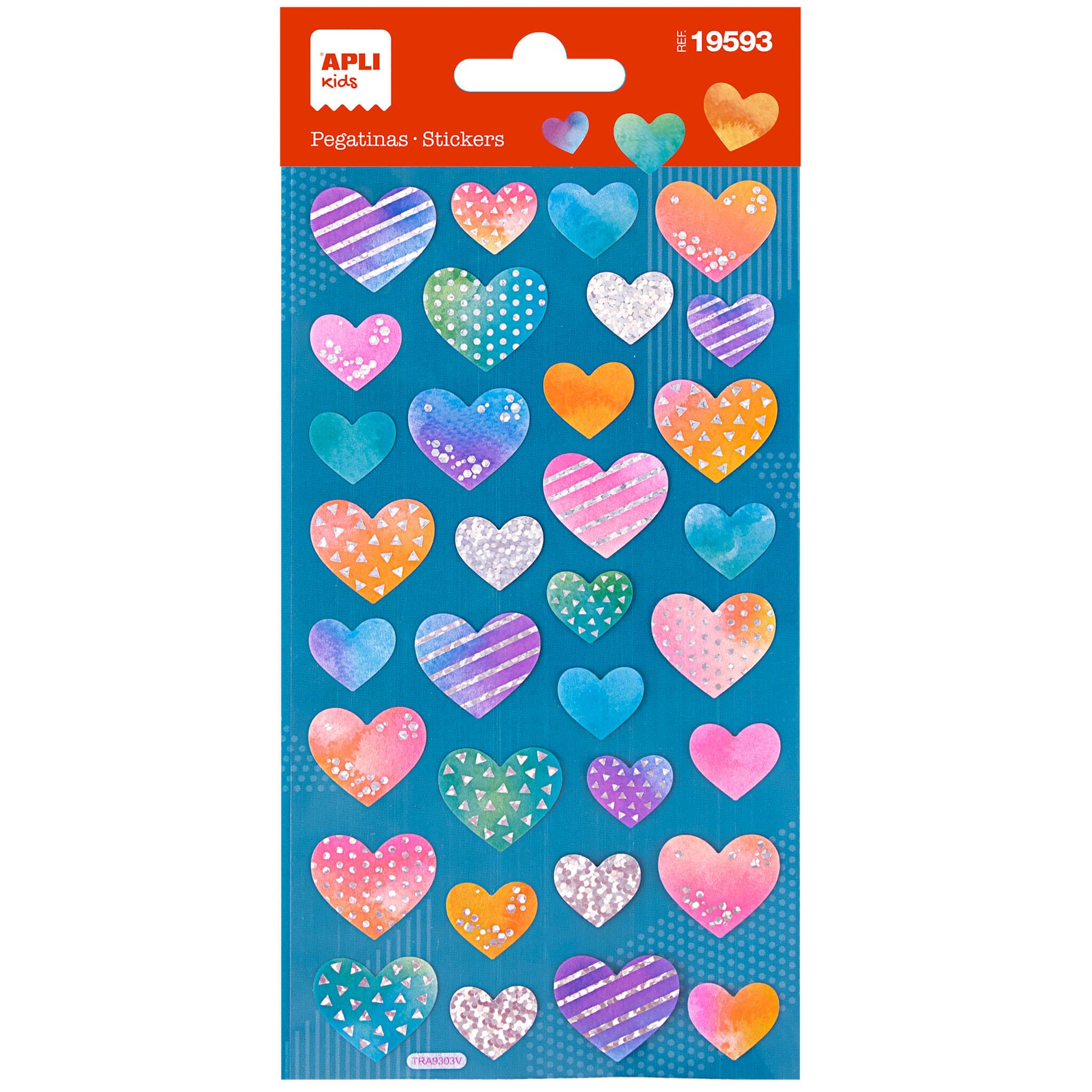 APLI Kids 19593 Holographic Hearts Stickers, 1 Sheet of 33 Permanent Adhesive Stickers, Ideal for Scrapbooking, Decoration or DIY