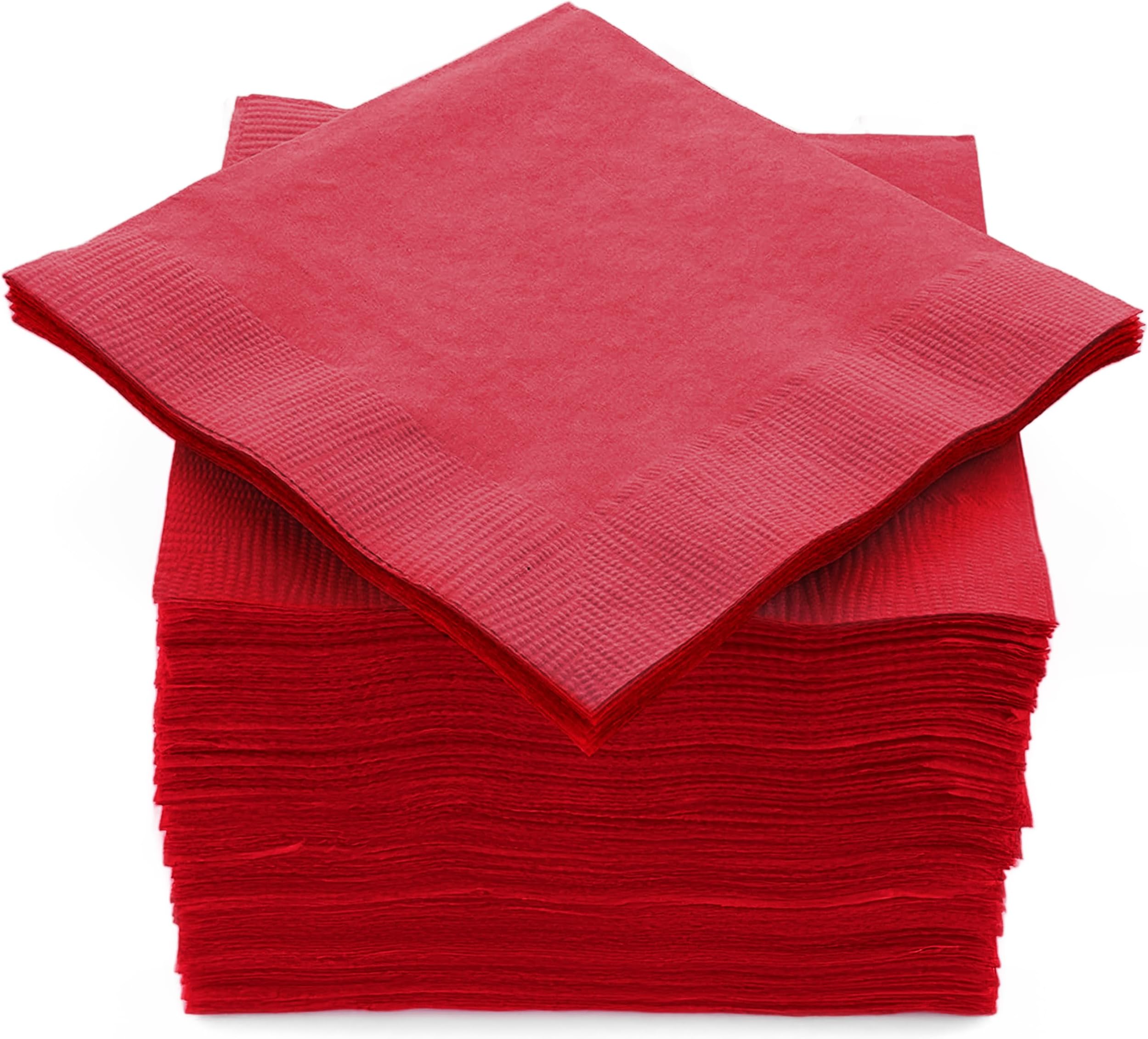 100 Pack Red Beverage Napkins, Big Party Pack, 2 Ply, Ideal for Wedding, Party, Birthday, Dinner, Lunch, Cocktails. (5” x 5”) by Amcrate