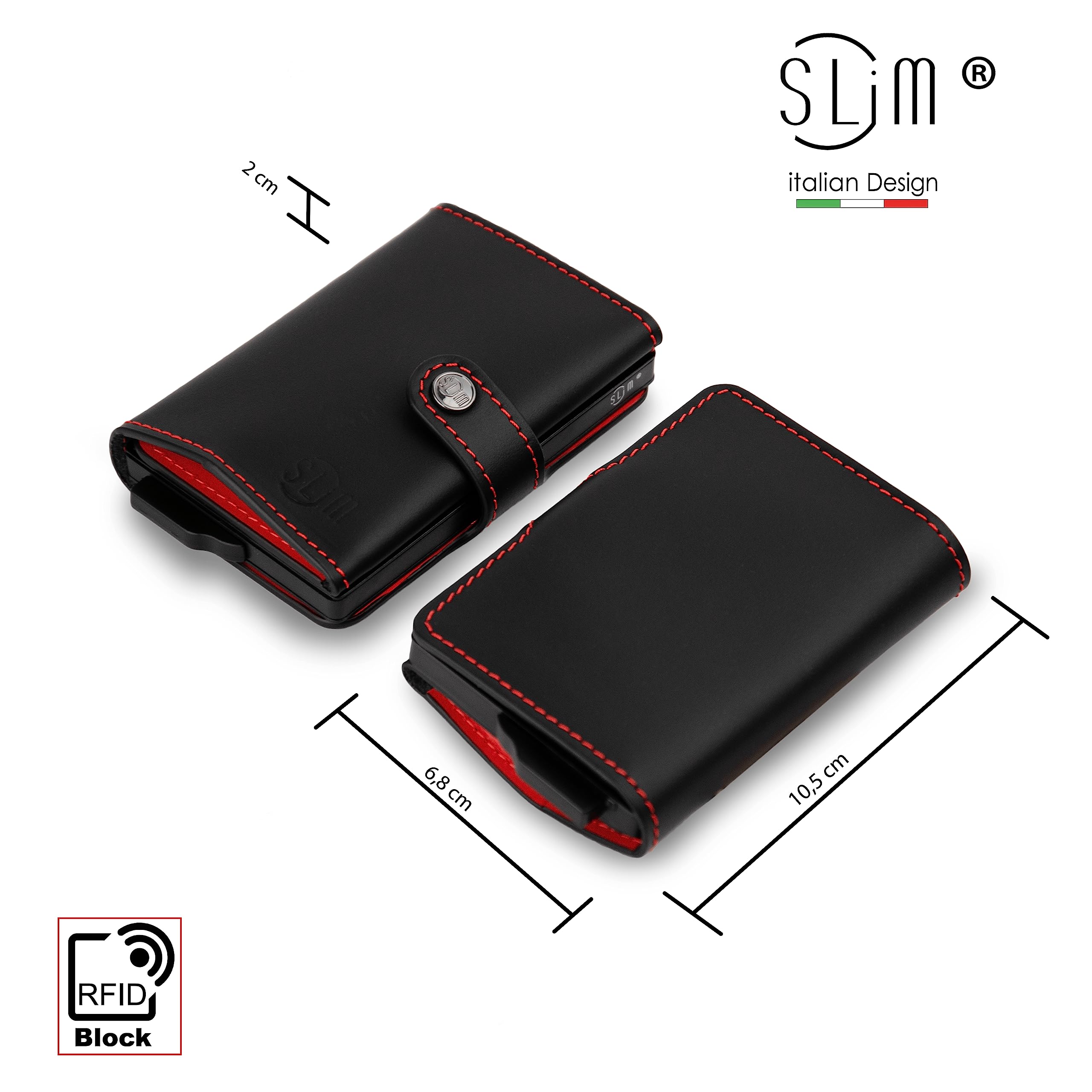 SLim Porta Carte di Credito Schermato Portafoglio Uomo Rfid Portatessere Anticlonazione Donna Portacarte Uomo (Nero e Rosso, Senza Zip)