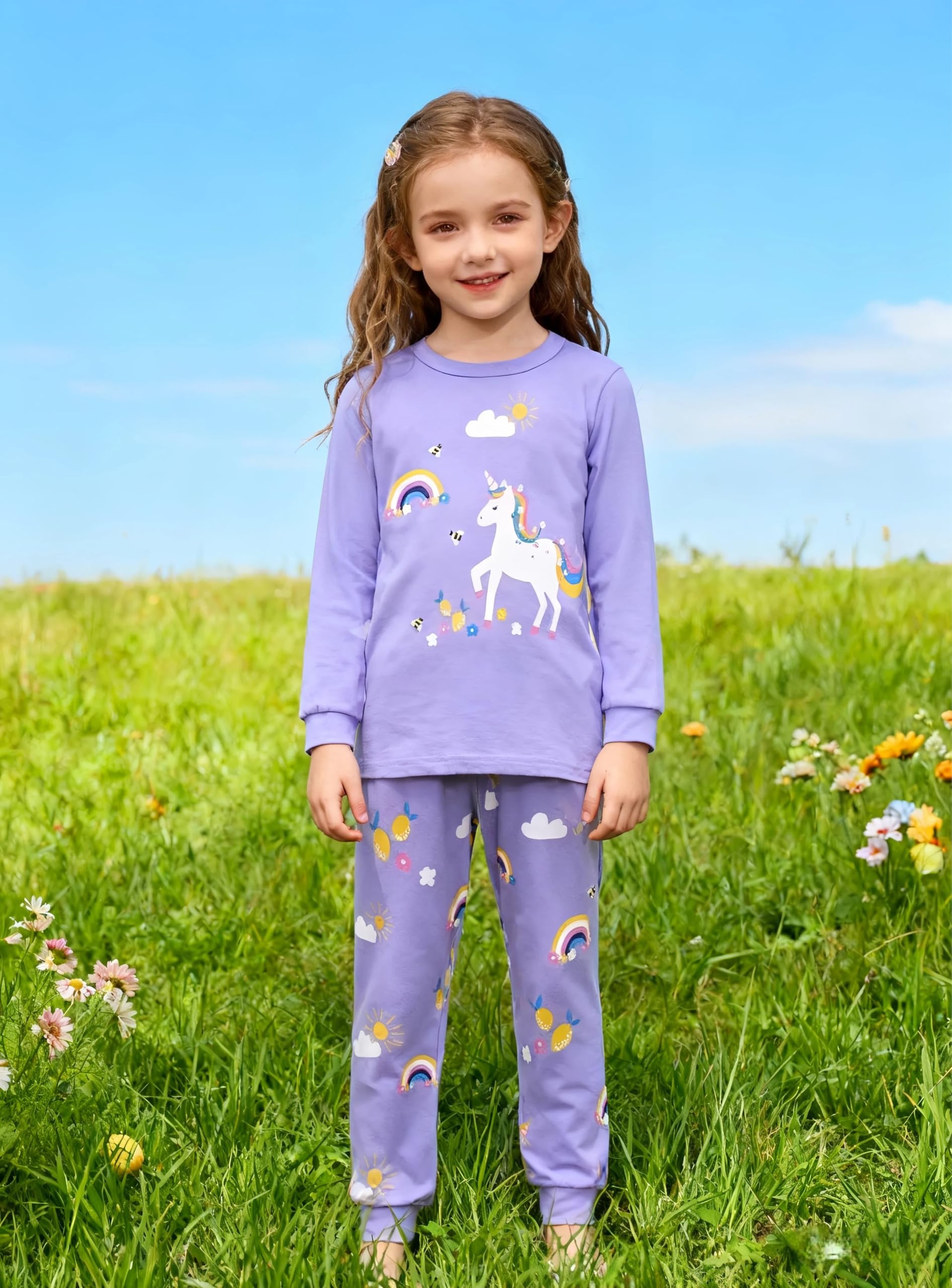 Mädchen Schlafanzüge Langarm Baumwolle Schlafanzug Kinder Pyjama Set Einhorn Nachtwäsche 3-12 Jahre 98 104 110 116 122 128 134 140 146 152