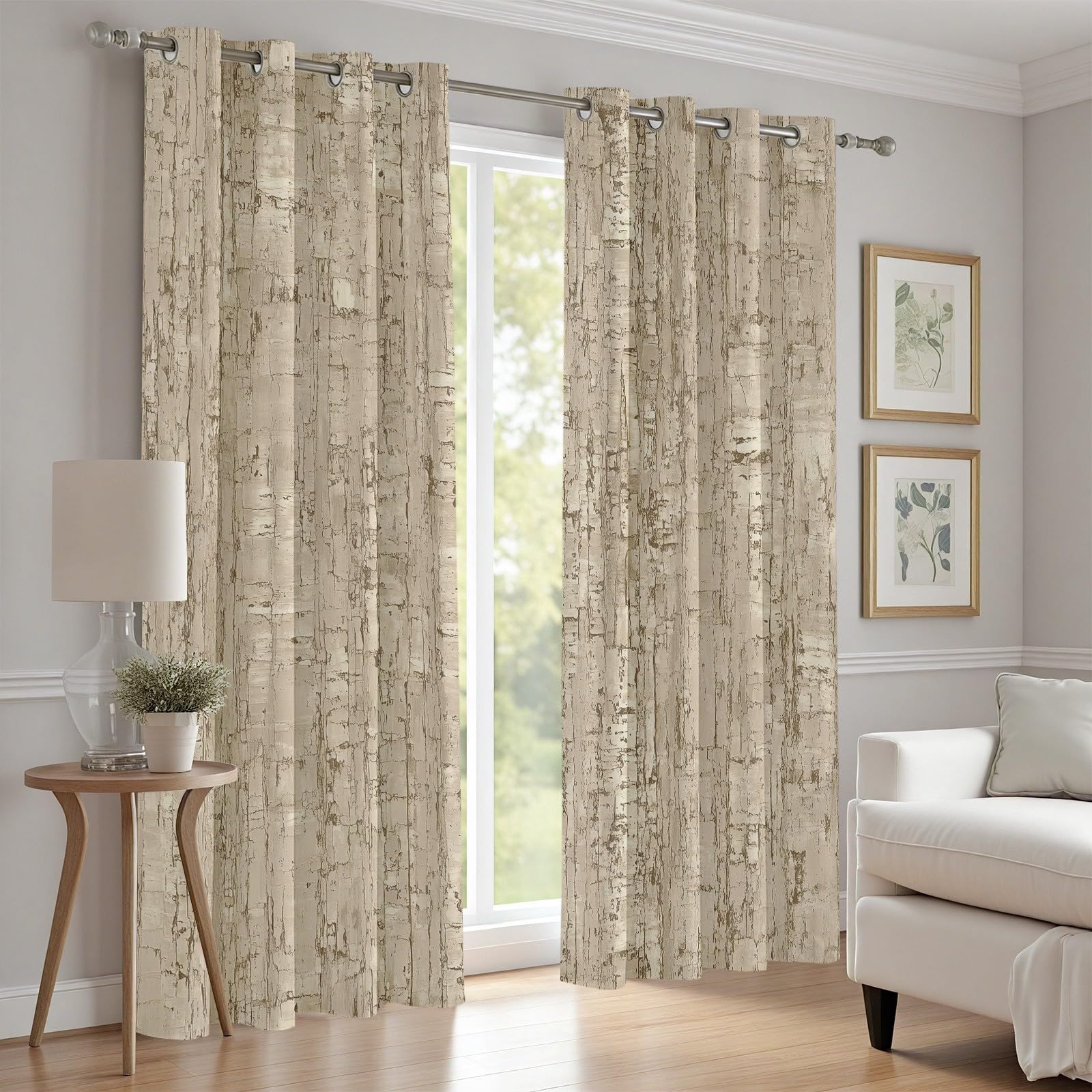Modern Abstrakte Vorhänge, Eichenbaum Holzmaserung Gardinen Schlafzimmer Wohnzimmer, Modern Used Effekt Vorhänge mit Ösen Blickdicht, Gardinen 137 cm Hoch, Thermo Verdunklungsvorhänge 2er Set