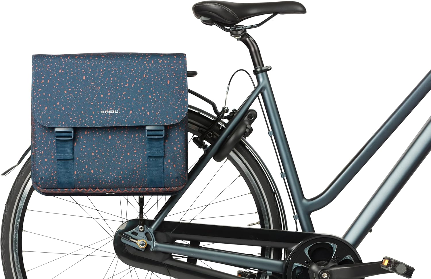 Basil Flair MIK Double Bicycle Bag, 35 L, Blue, Water-Repellent, Made from Recycled Polyester, Includes Lockable MIK Adapter Plate, Perfect for City and Everyday Use