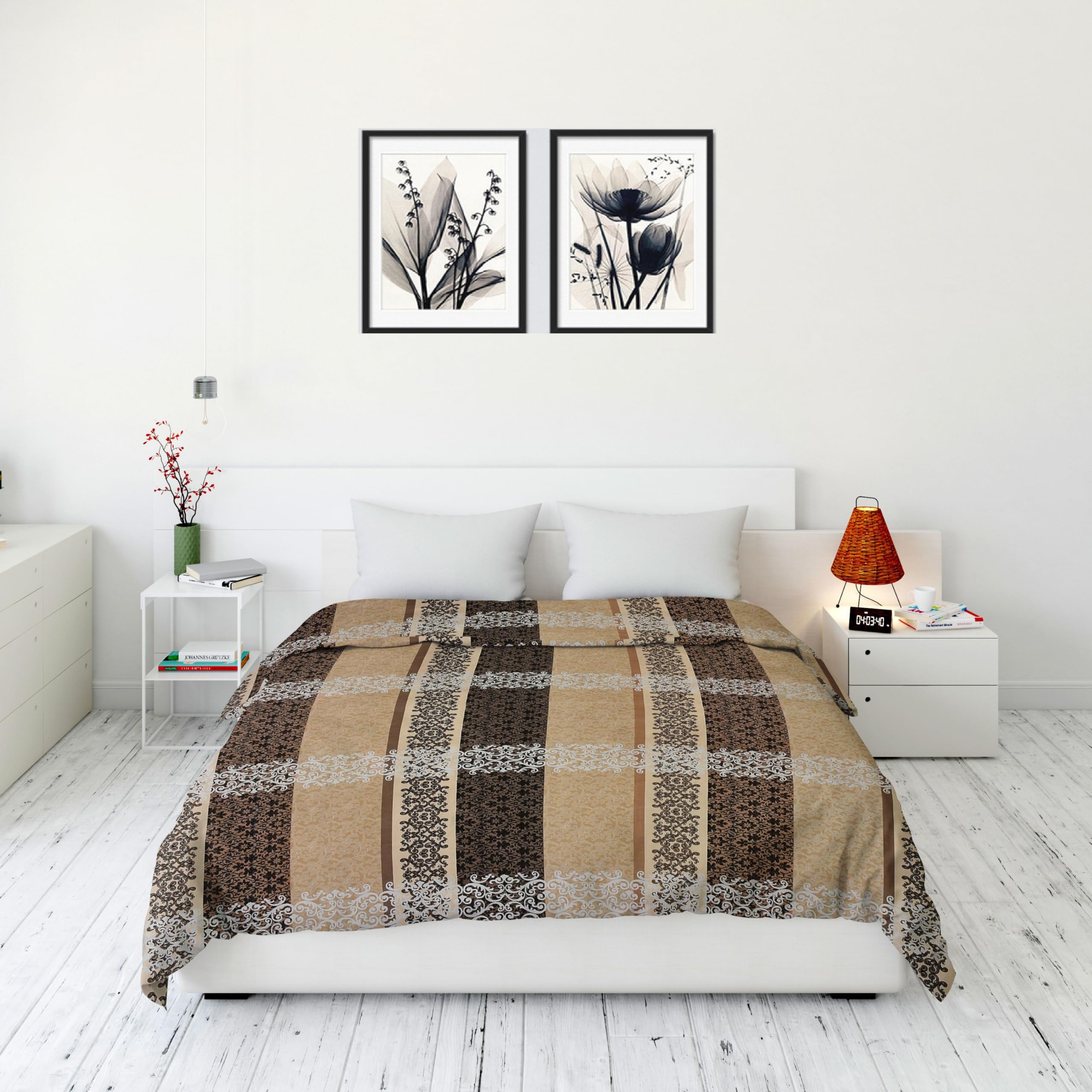 BROMWICK 280TC Soft Cotton Blend Double Quilt Cover Blanket Cover/Razai Duvet Cover/Comforter Cover for Double Size Duvets with Zip 90"x 100" (Beige Cream)-image-6