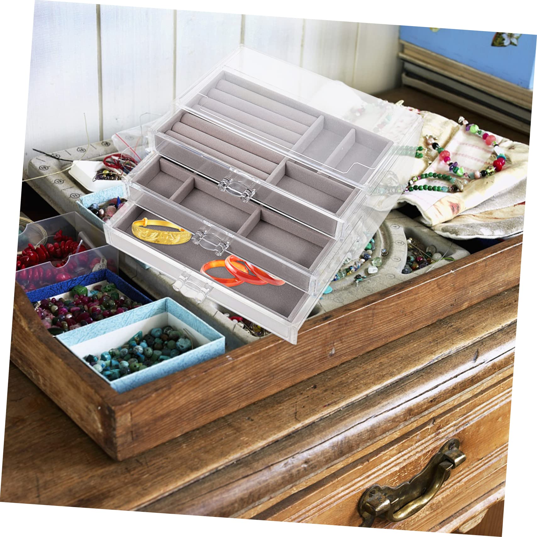 BESPORTBLE Scatola Organizer per Accessori 3 Scomparti in Plastica e Pelucchi, Salvaspazio Multifunzionale per Scrivania e Armadio, per Piccoli Oggetti