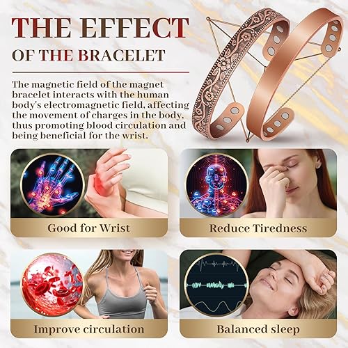 Vista 26 de Brazalete de cobre para mujer, pulsera magnética con 3500 imanes Gauss, joyería de cobre 100% puro con caja de regalo (juego de 2) Árbol de cobre