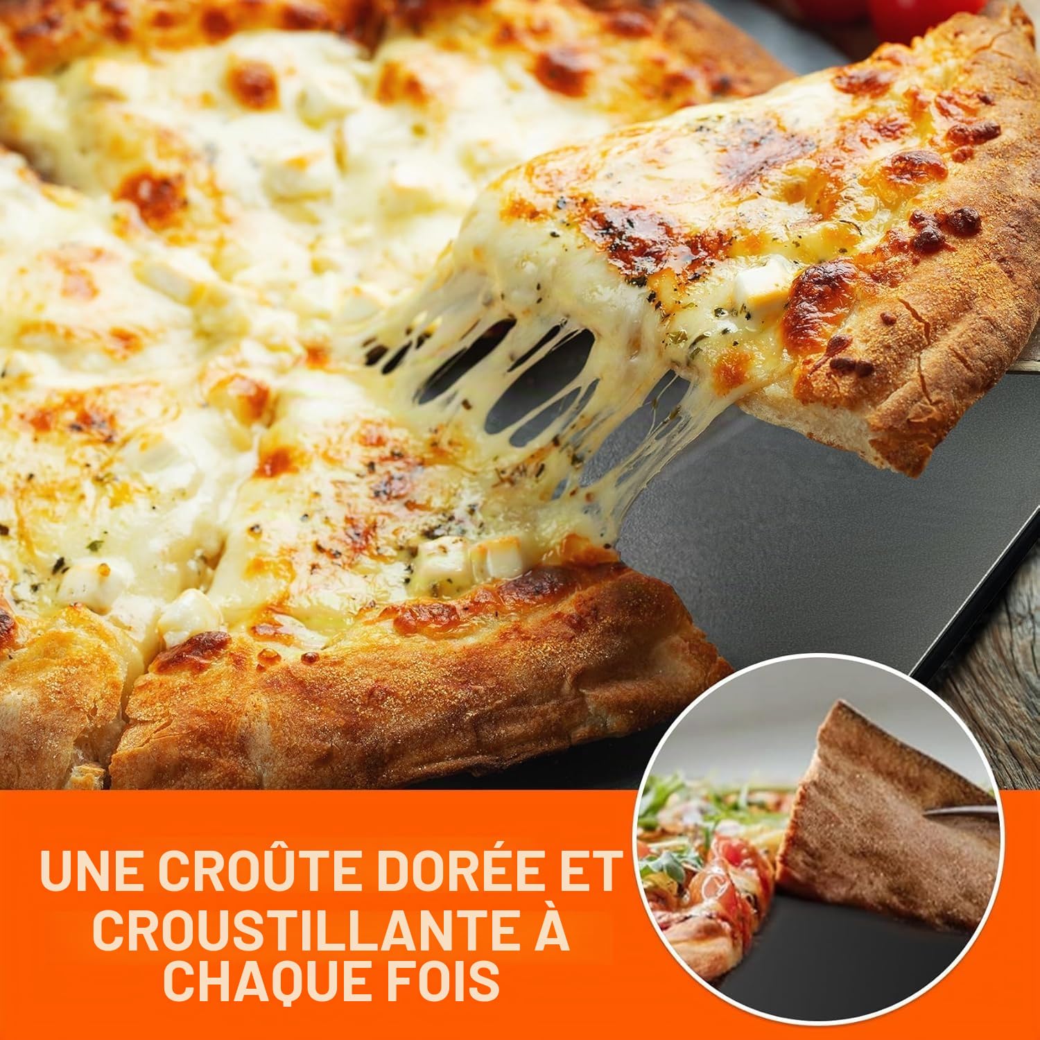 onlyfire 40 x 35 cm Plaque à Pizza en Acier Réfractaire pour Four et Barbecue - Planche à Pizza Antiadhésive - Cuisson Rapide et Homogène des Pizzas, Pains et Pâtisseries - Épaisseur de 6 mm