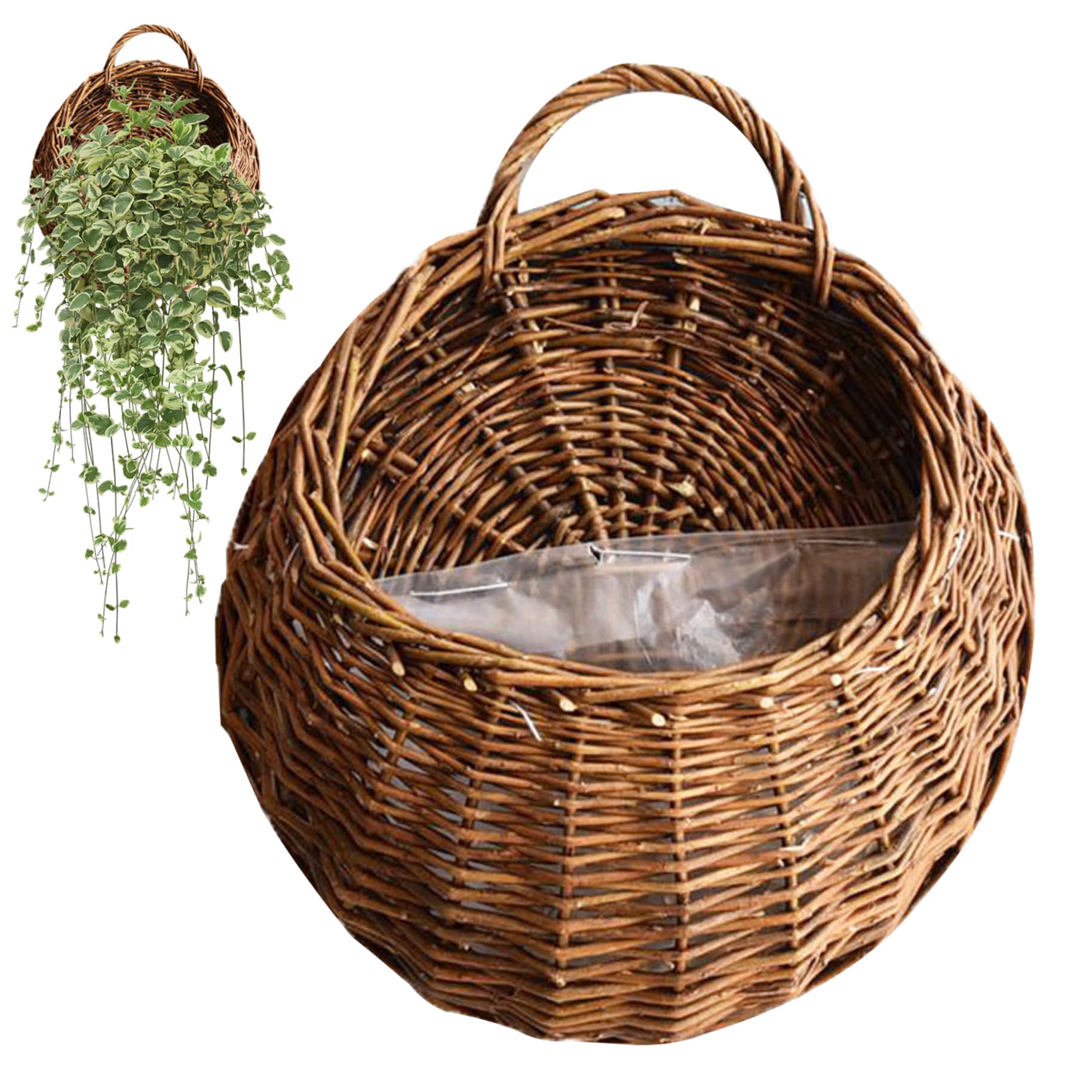 Cesta para Plantas Colgante Cesta para Plantas De Mimbre Natural Tejida Cesta Colgante Transpirable Cesta para Colgar En La Pared Rural Maceta Colgante para Jardín
