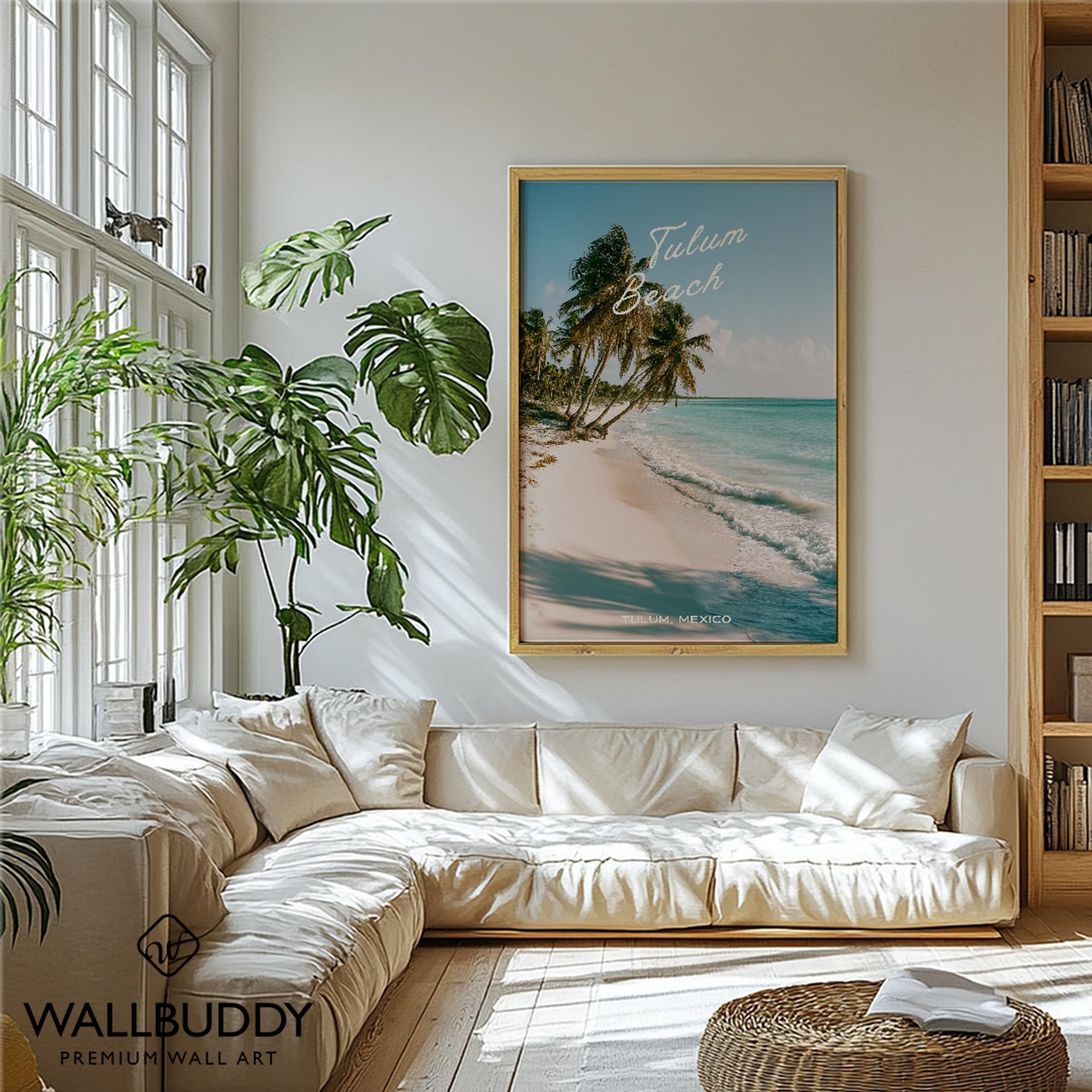 WallBUddy Tropisches Strand Wandkunstdruck | Tul (40 x 50 cm, Eichenrahmen)