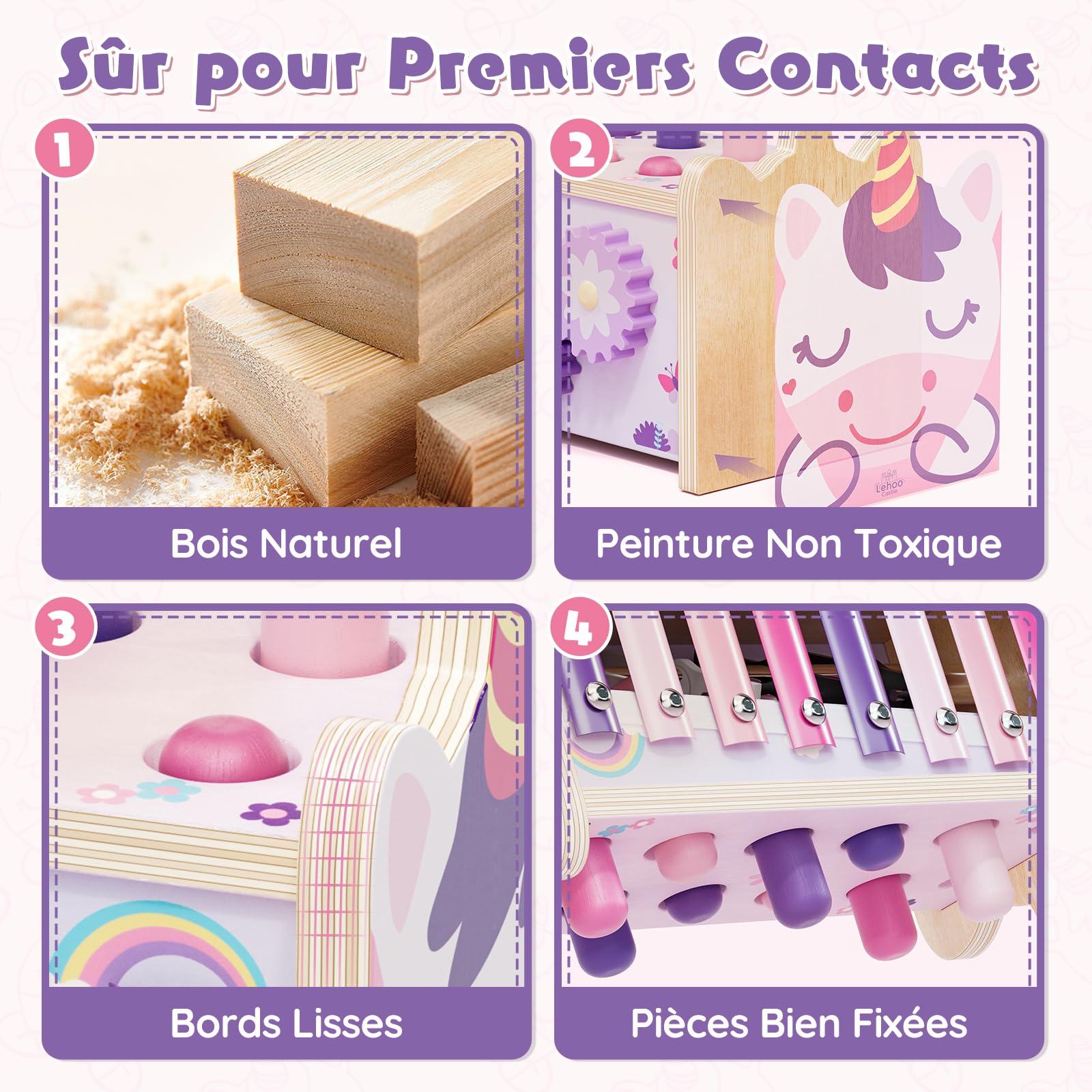 Jouets Montessori 1 An Bébés Jouet en Bois avec Xylophone et Marteaux Filles Jouets d'Éveil Motricité Cadeaux Éducatifs 1-3 Ans