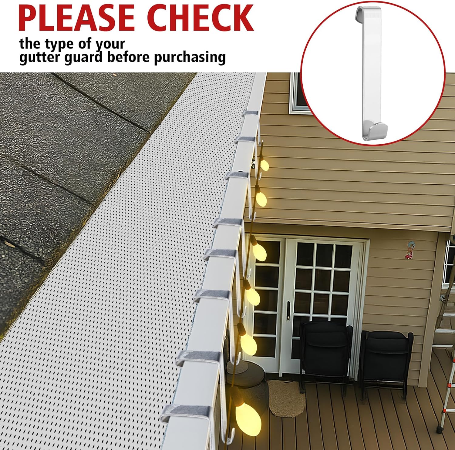 Shimeyao 100 Pcs Christmas Gutter Guard Light Clips Metal Gutters Hooks Stainless Steel Christmas Gutter Clips Outdoor Weatherproof Aluminum String Light Hangers for Xmas Outside Holiday Decoration