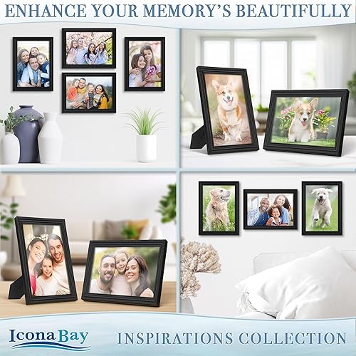 Miniatura 4 de Icona Bay Juego de marcos de fotos negros combinados, 10 unidades (cinco de 4 x 6, tres de 5 x 7, dos de 8 x 10), colección Inspirations para