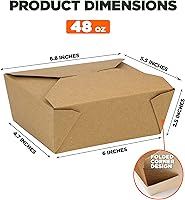 Vista 3 de Fit Meal Prep Cajas To Go de 48 onzas, recipientes de papel para llevar, cajas de comida desechables para almuerzo, aptas para microondas