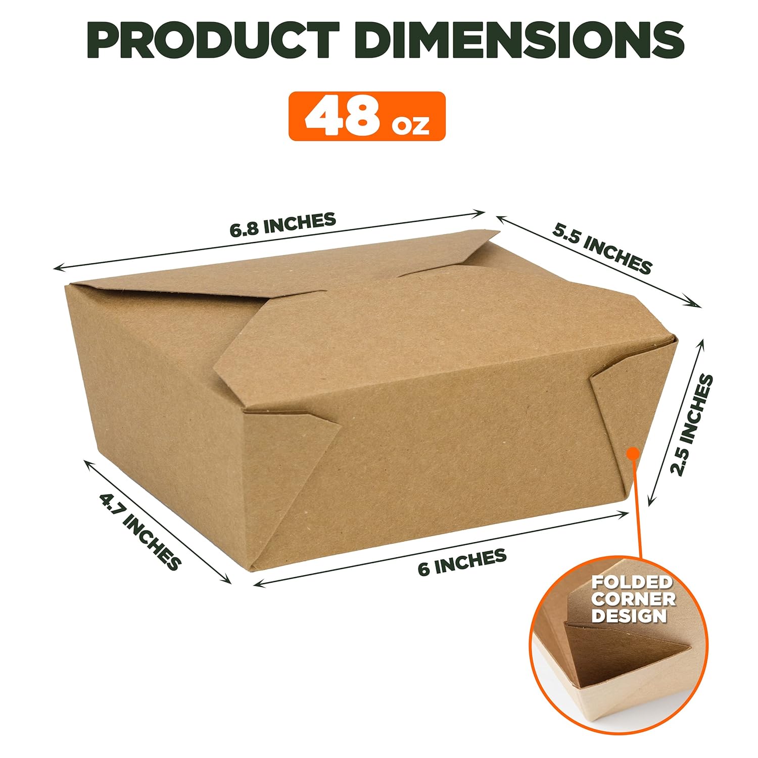 Crazy Clearance [40 Pack] 48 oz Paper Take Out Containers 6.8 x 5.5 x 2.5 - Kraft Lunch Meal Food Boxes, Disposable Storage to Go Packaging, Microwave Safe, Leak Grease Resistant for Restaurant and Catering