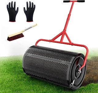 Sturdon 24 Inch Compost Peat Moss Roller Spreader for Lawn - Adjustable T-Handle, Durable Metal Mesh, Upgraded Side Locks, Black
