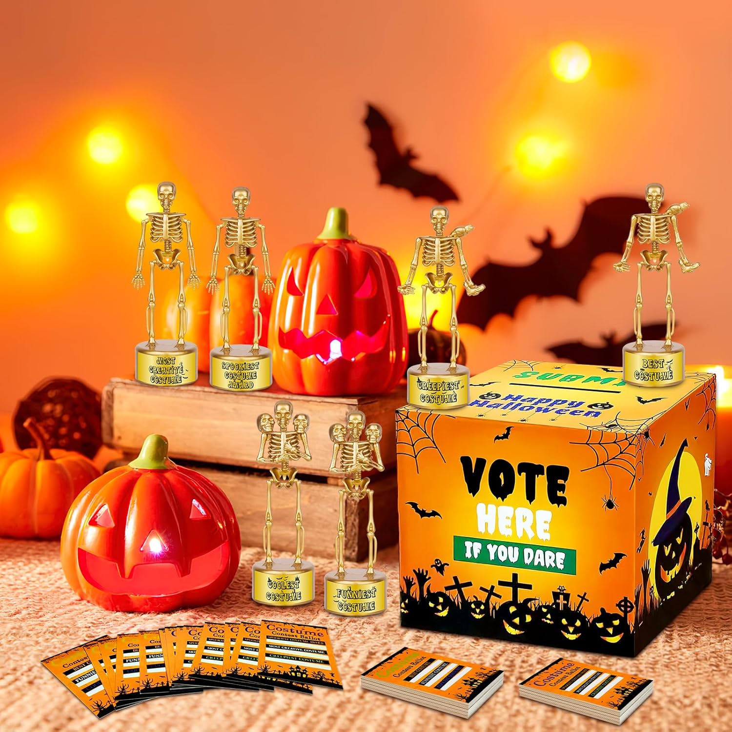 Halloween Costume Contest Party Bundle with 1 Ballot Box and 82 Voting Cards for Kids Adults