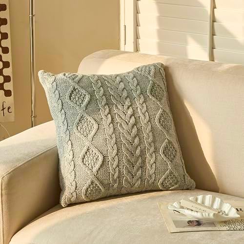 DOKOT Grey Knit Throw Pillow Cover Decorative Cable Braid and Dia...