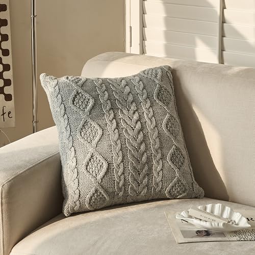 DOKOT Grey Knit Throw Pillow Cover Decorative Cable Braid and Dia...