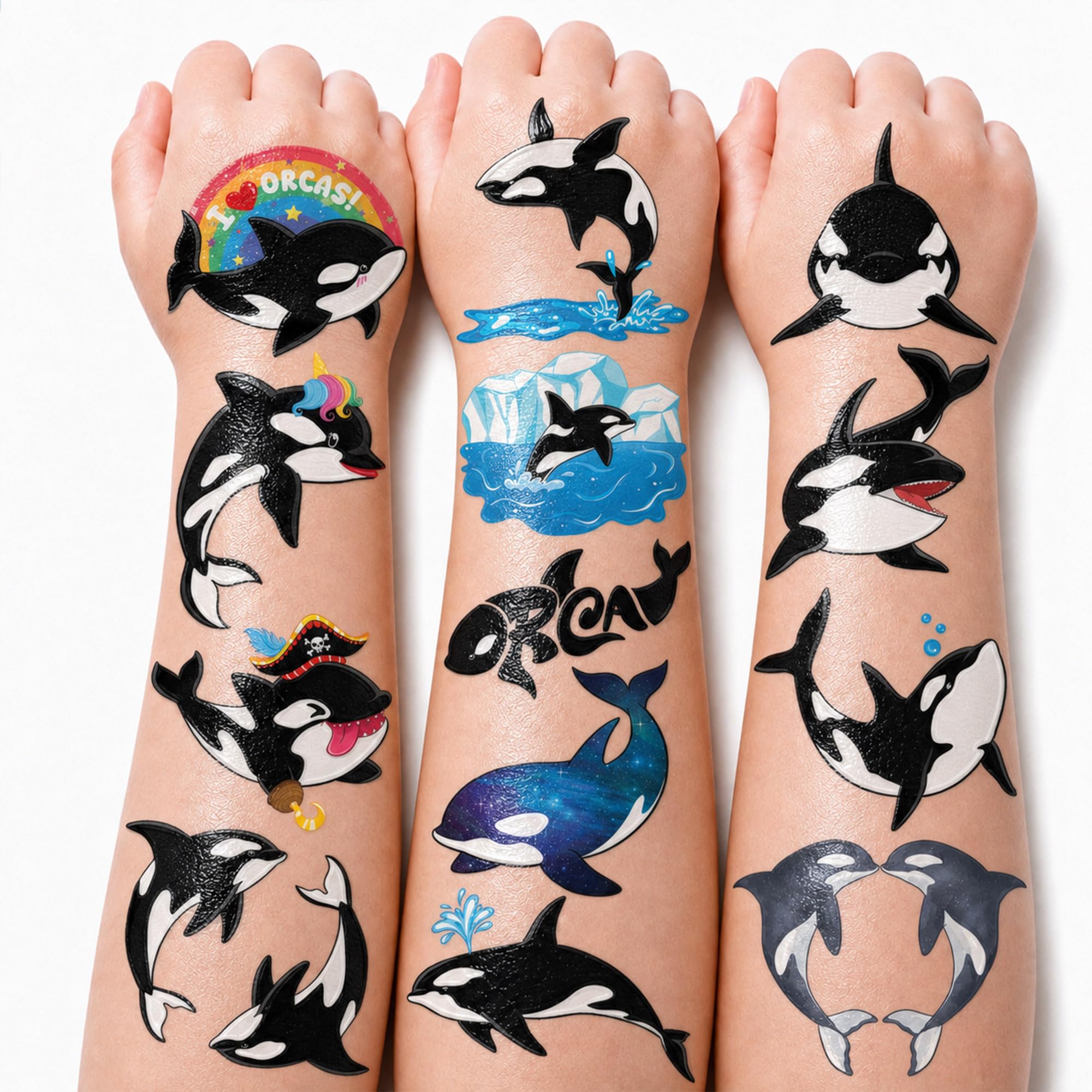96 PCS Cute Orca Pre-Cut Temporary Tattoos for Kids