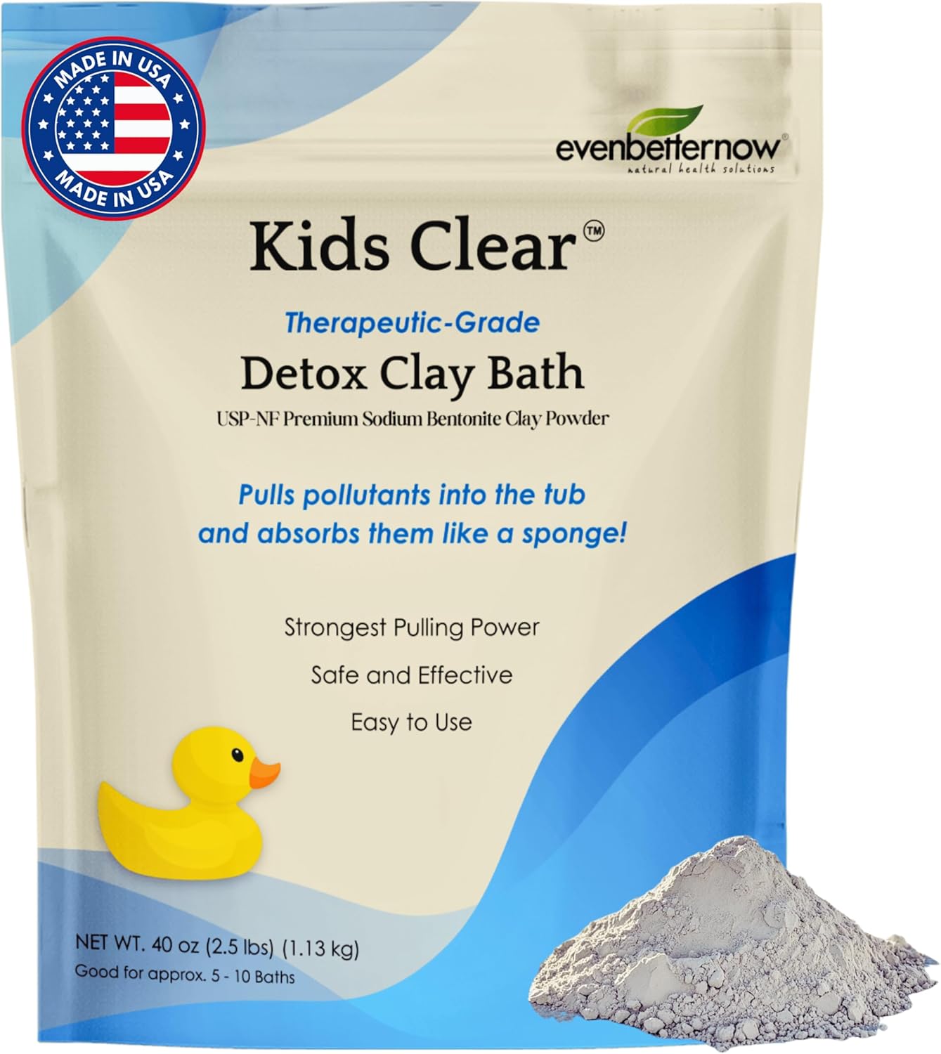 Kids Clear Detox Clay Bath, 100% Pure Sodium Bentonite - Cleansing and Purifying, by -Evenbetternow LLC – 2.5 lb (40 oz) Standard Size