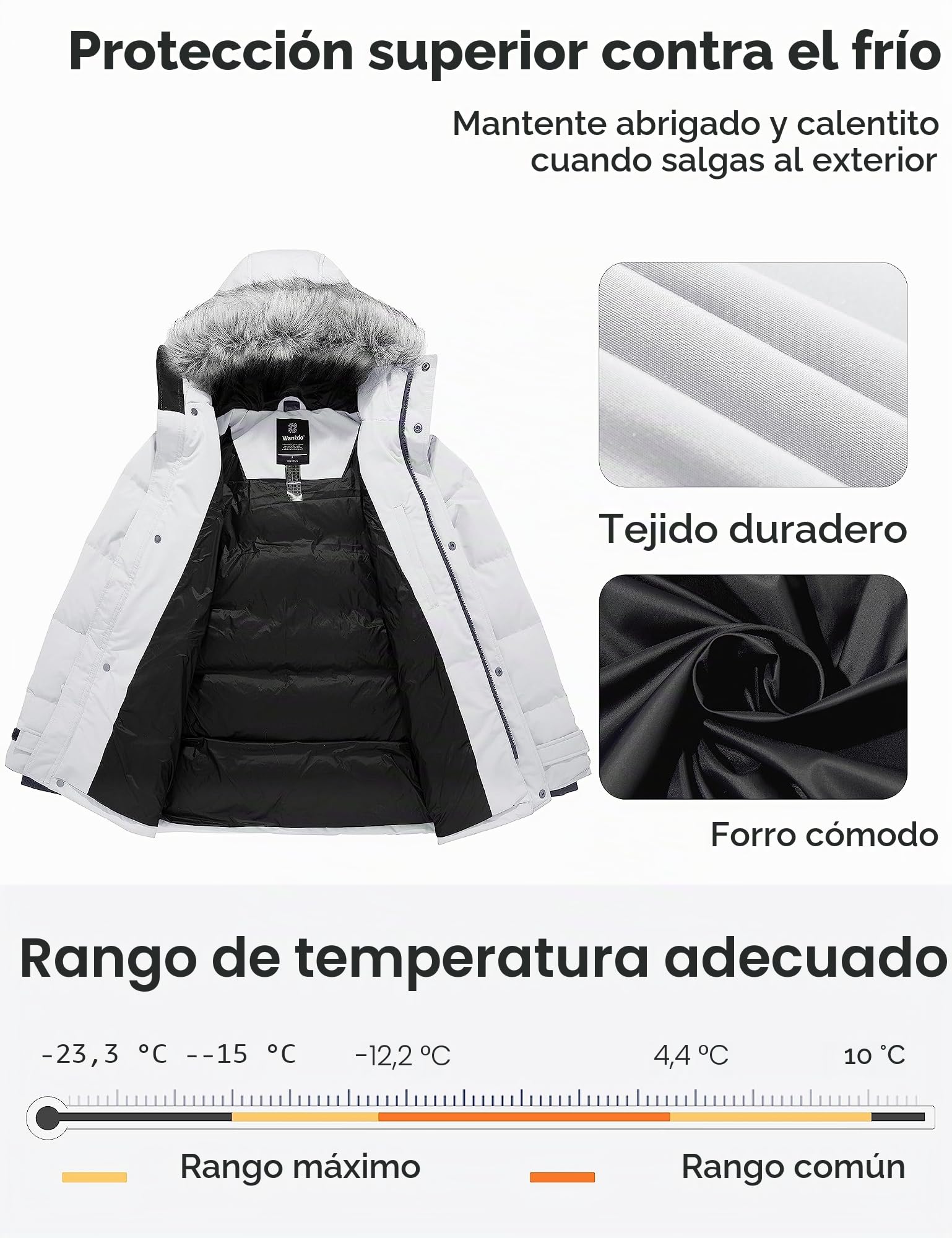Wantdo Chaqueta de Invierno de Pluma para Hombre Impermeable Cortaviento de Longitud Media Versátil Abrigo con Capucha de Piel para Viajes Nieve