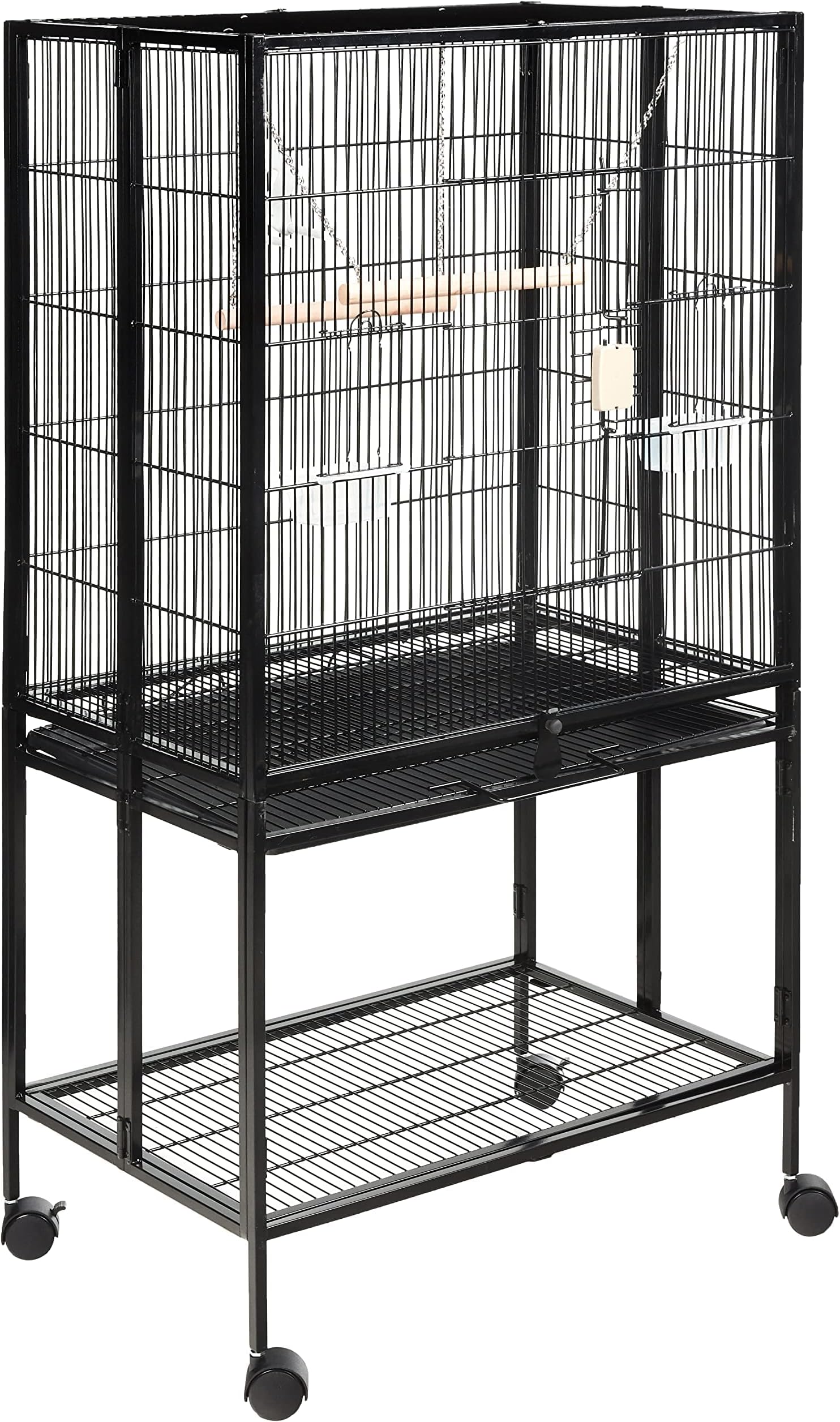Amazon Basics Bird Cage with Rolling Stand and Storage Shelf, 51.1" x 18.3" x 26.9", Removable, Black