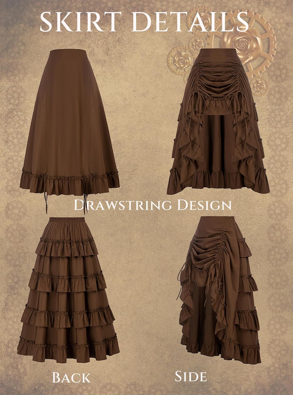 SCARLET DARKNESS Women's 2026 Summer Skirt Gothic Steampunk Skirt Renaissance High-Low Bustle Skirt - Image 4