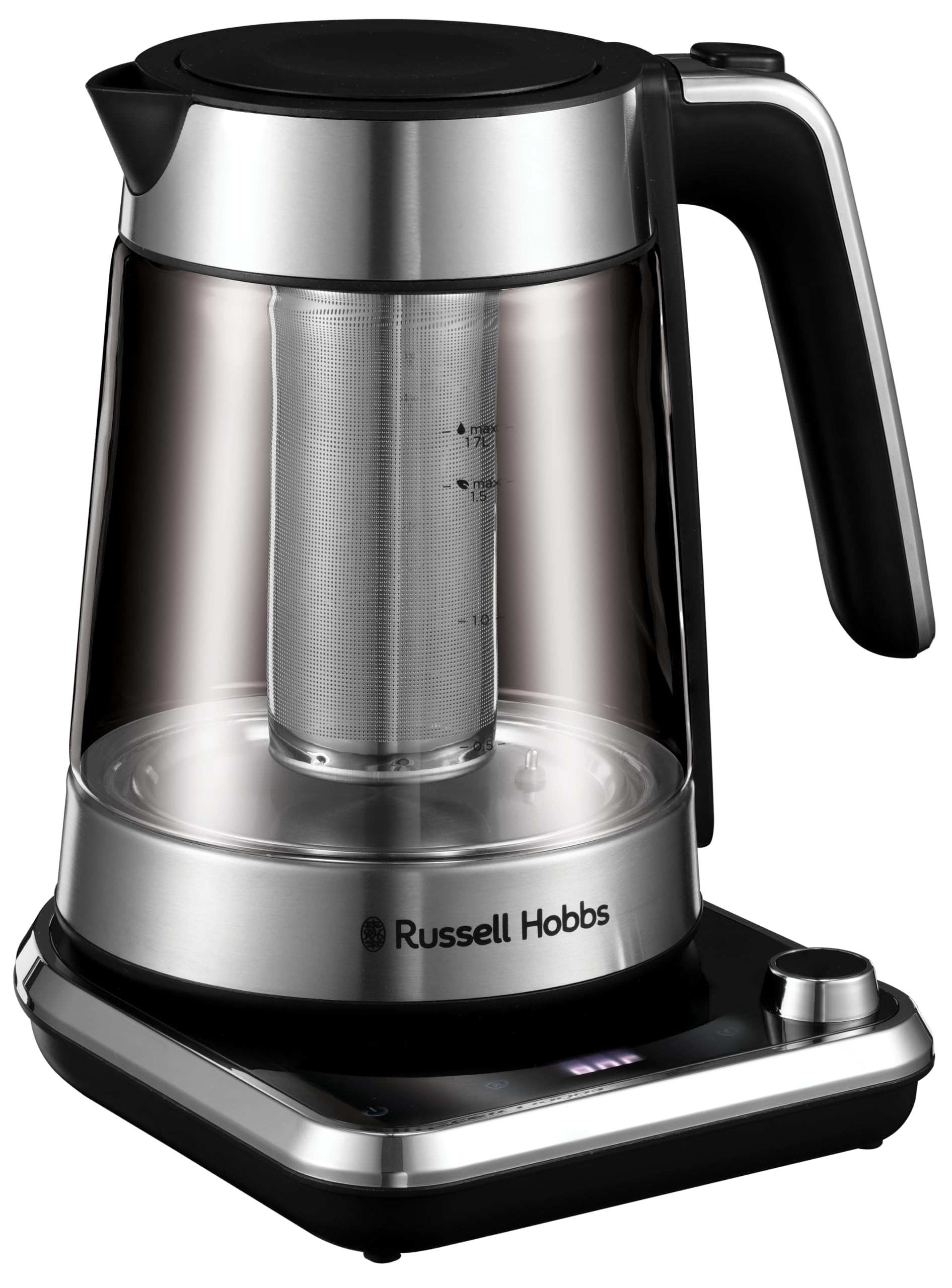 Russell Hobbs Bollitore Elettrico - Design in Vetro, Impostazione Della Temperatura 40-100° e Filtro per Infusione - 1,7L, 2400W Acciaio Inox; Touch Digitale; Mantenimento in Caldo, 26200-70