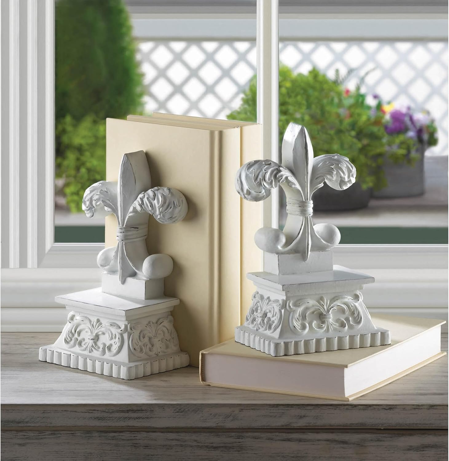 Zingz & Thingz Decorative Resin Library Book Ends, Fleur de Lis, 3.5x5.25x8.25